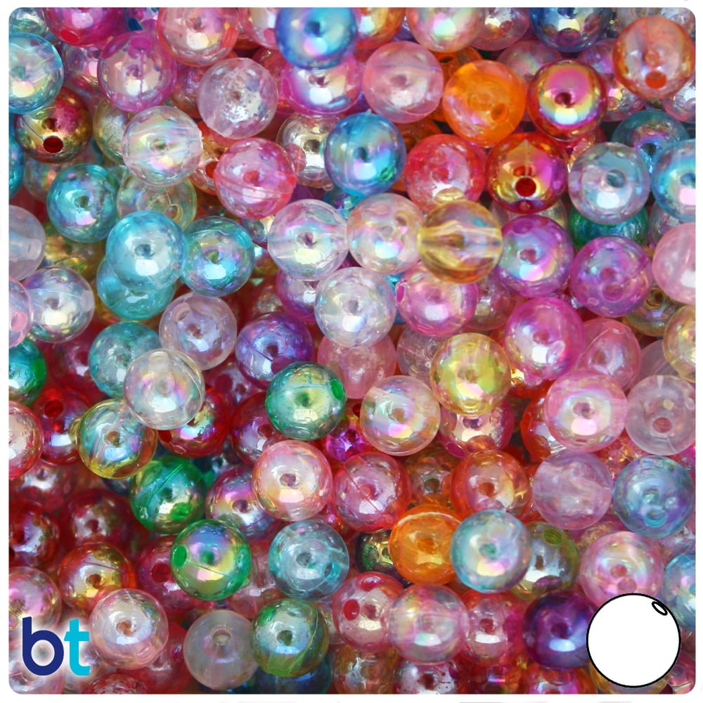 BeadTin Round Plastic Beads for Jewelry Making, Aurora Borealis Transparent Finish (Mixed Colors, 150 Count) vaf67