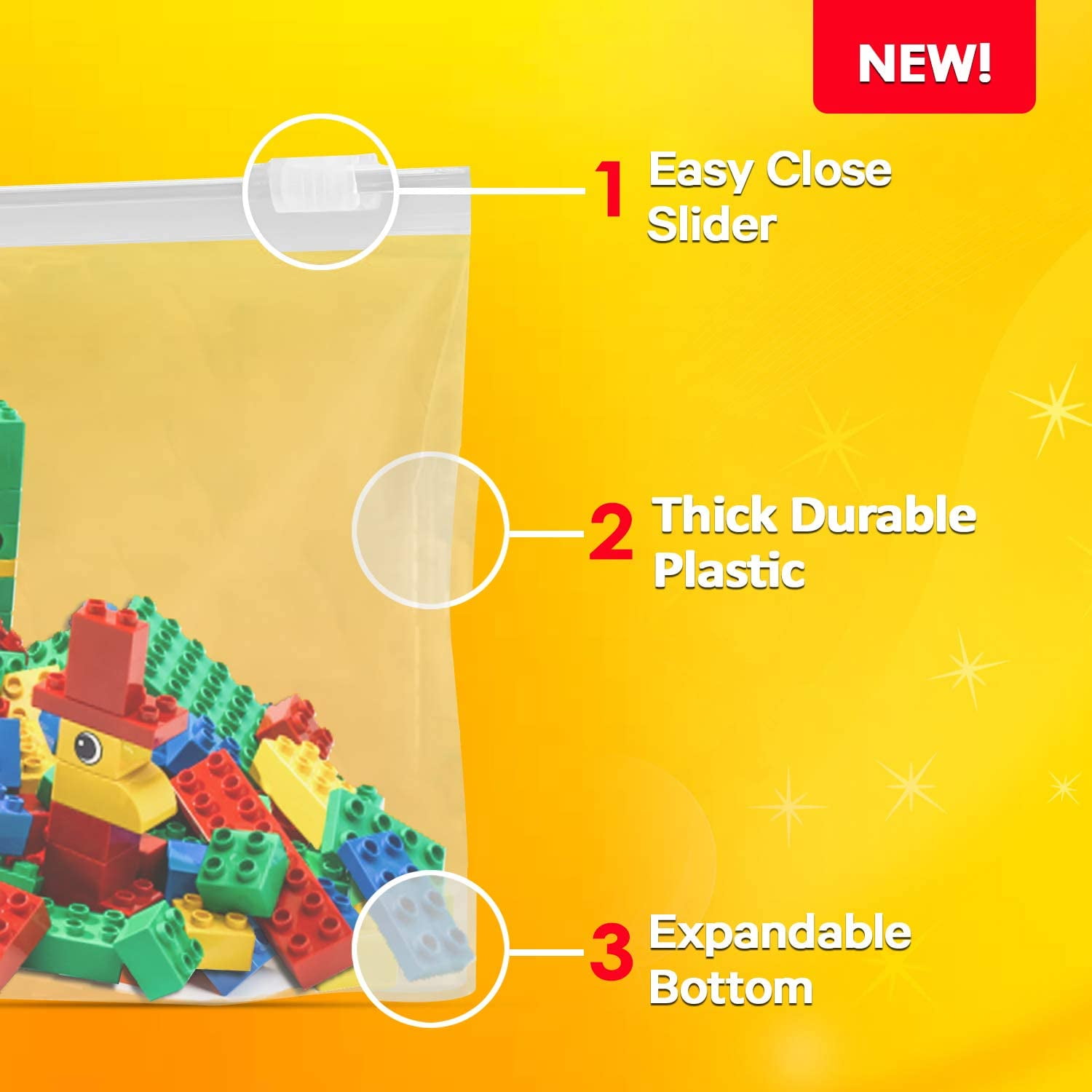 Clearly Elegant Extra-Large Zipper Storage Bags with Expandable Bottom (Clear, 10 Pack, 13 in x 15 in) ya94q