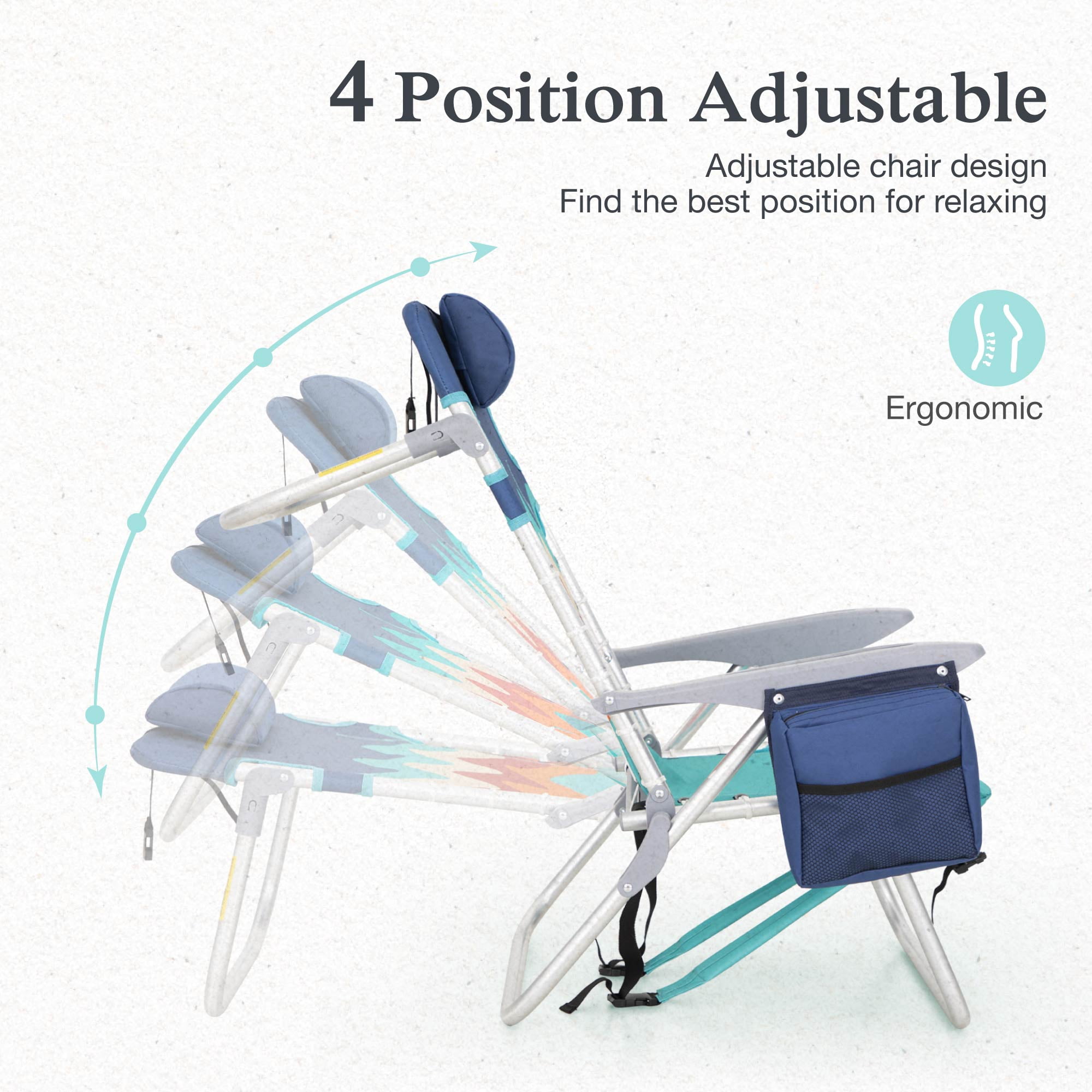 Sophia & William 2 Pack Folding Beach Chairs with 4 Adjustable Positions and Cooler Bag (Blue, 250 lb Capacity) pp1ar