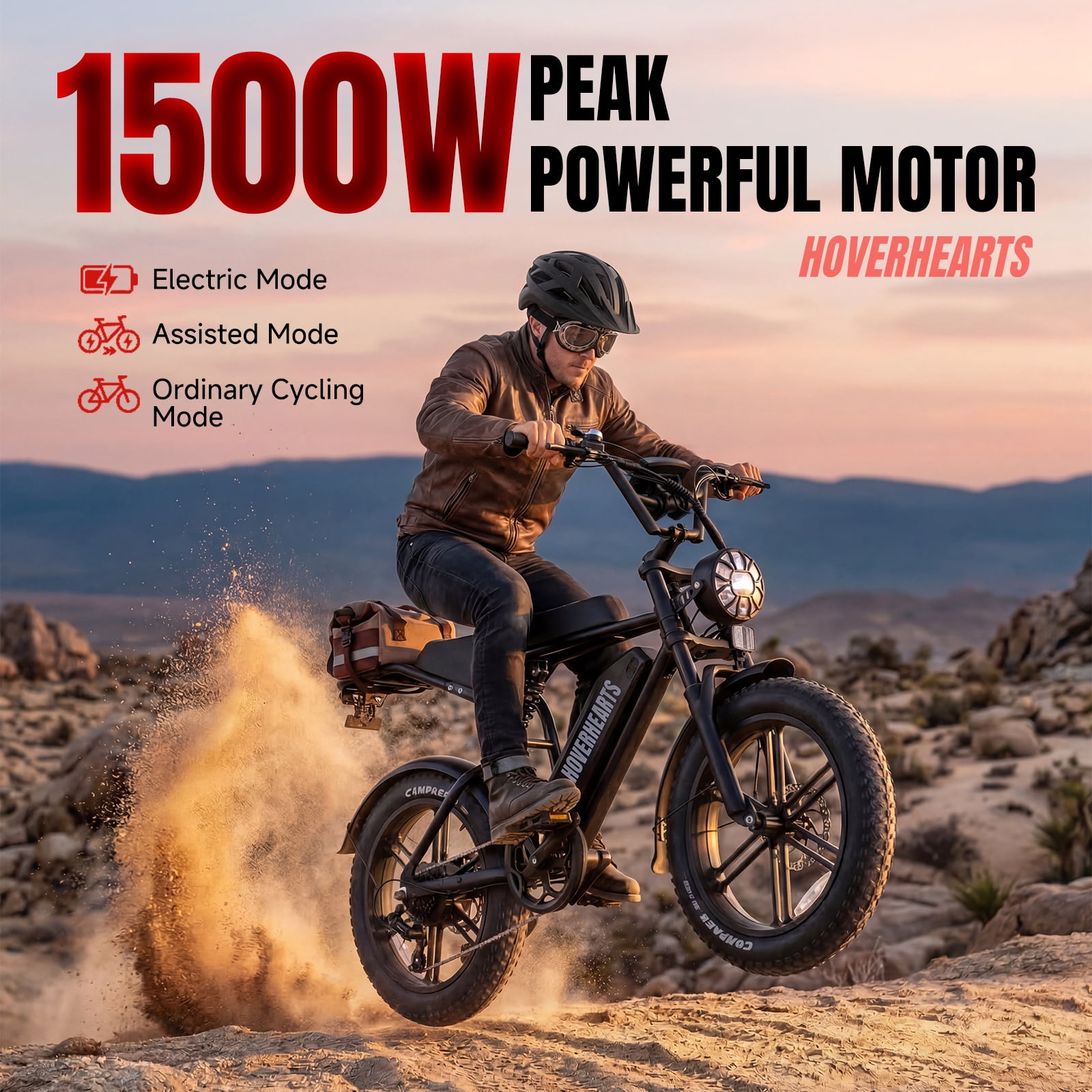 HOVER HEART 20 in Fat Tire Electric Bike 500W Retro E-Bike with Hydraulic Brakes (Black, 20 in) cashj