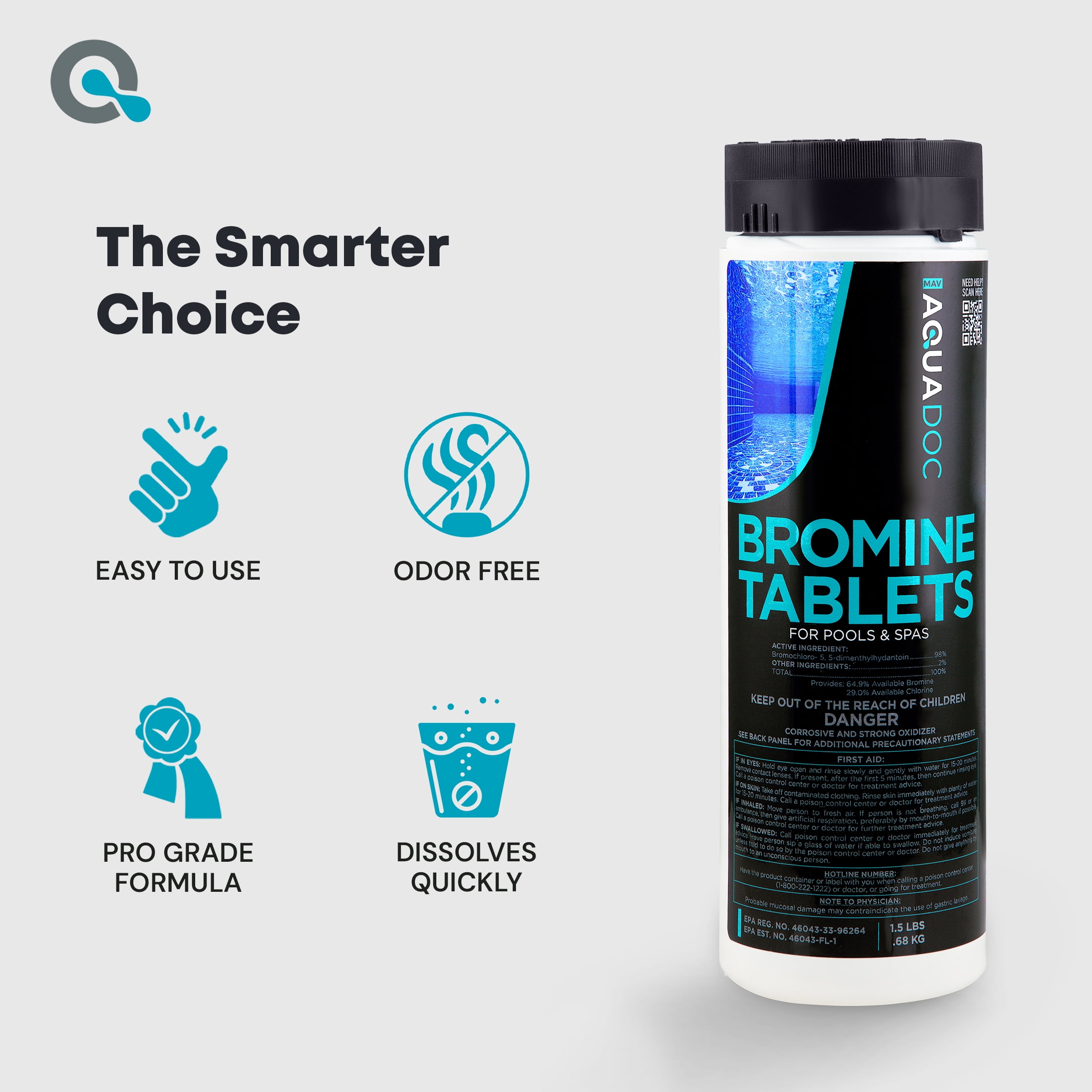 AquaDoc Hot Tub and Spa Bromine Tablets, Fast-Dissolving Water Sanitizer (1.5 lb) wkbzv