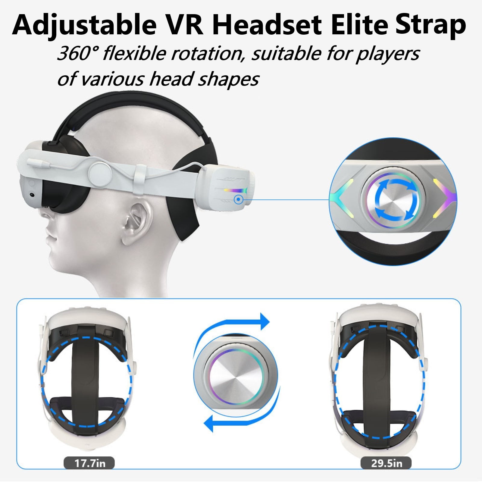 Pecham Battery Head Strap for Meta Quest 3/3S, 12000mAh Extended Power Elite Strap with RGB Lighting, Ergonomic Adjustable VR Headset Accessory (White, 12000mAh) 204ny