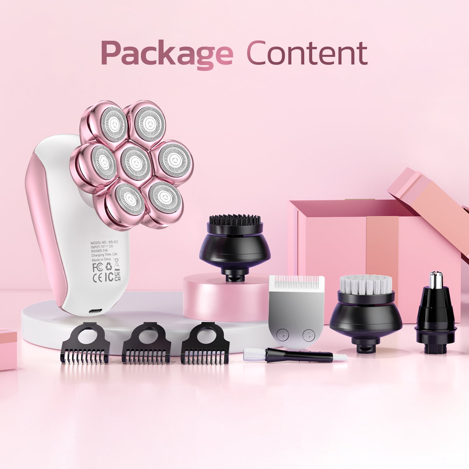 Skdwakiz 5-in-1 Electric Shaver for Women, Cordless 7D Rotary Razor for Legs and Bikini (Pink) sa9nm