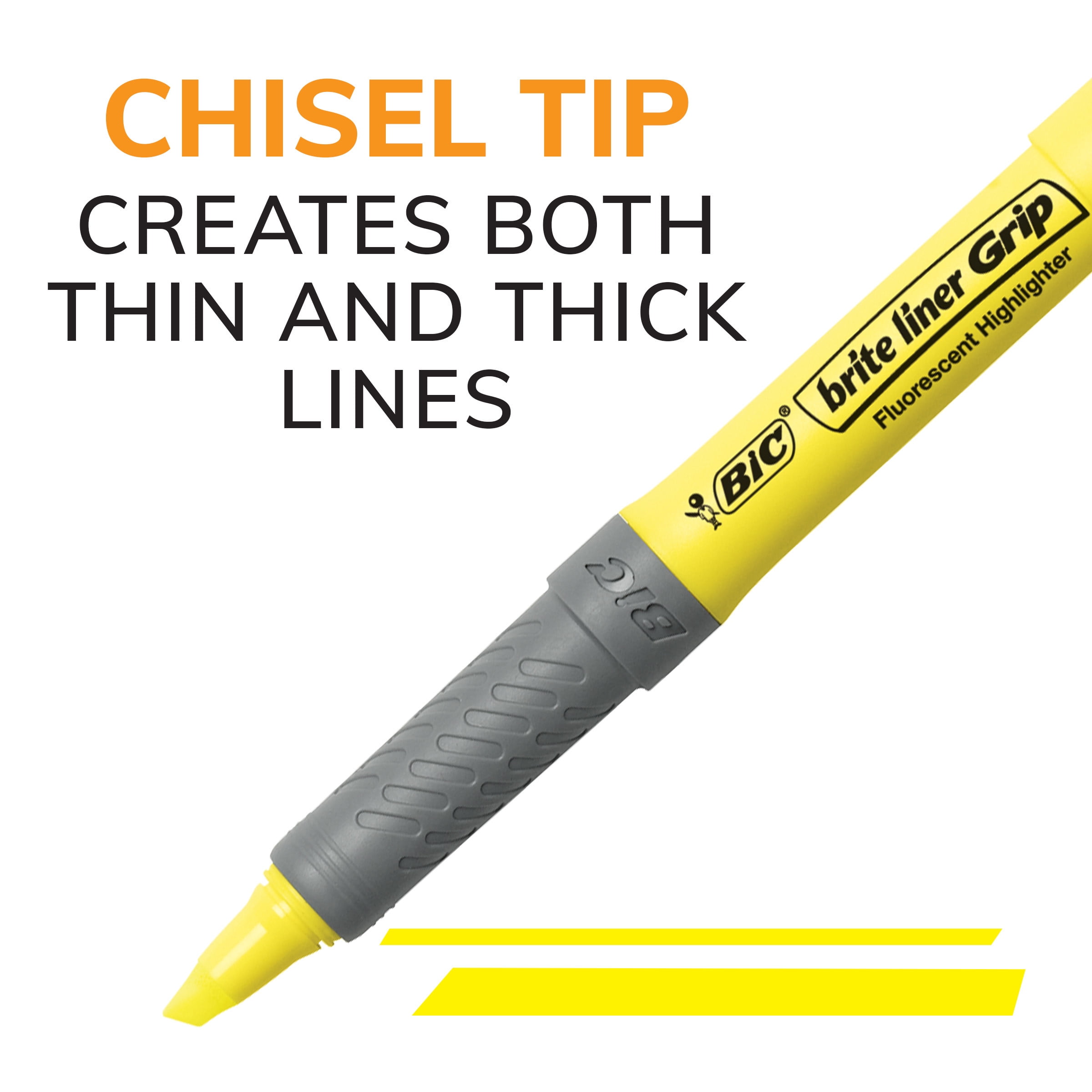 BIC Brite Liner Grip Highlighter, Chisel Tip, Non-Toxic (Yellow, 5-Pack) 10w0v