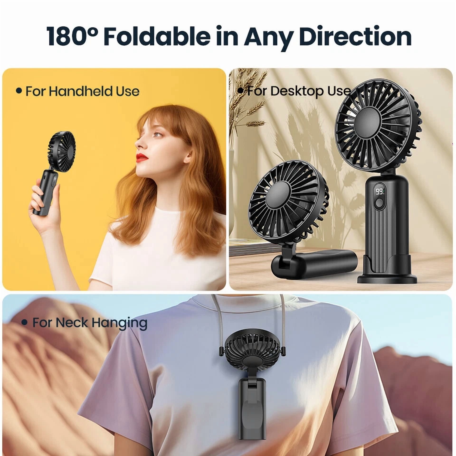 KLYNE Hand-Held Portable Fan USB Rechargeable Cooling Device (Black, 6 in) 21bdj