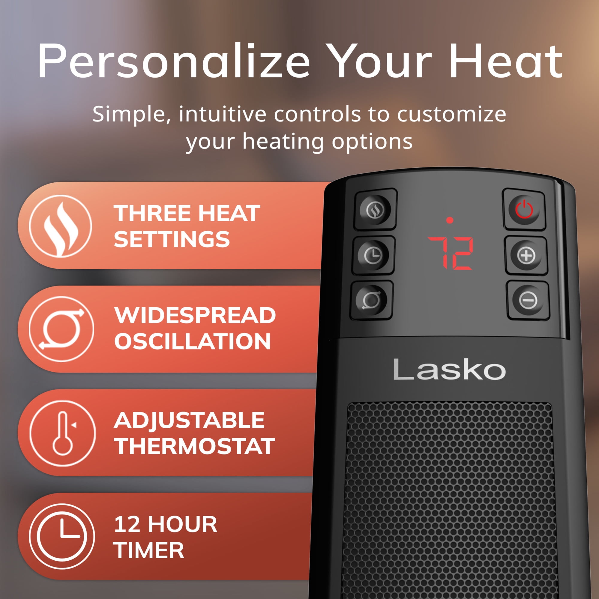 Lasko Oscillating Ceramic Tower Space Heater with Remote Control and Adjustable Thermostat (Black, 22 in) w66vn