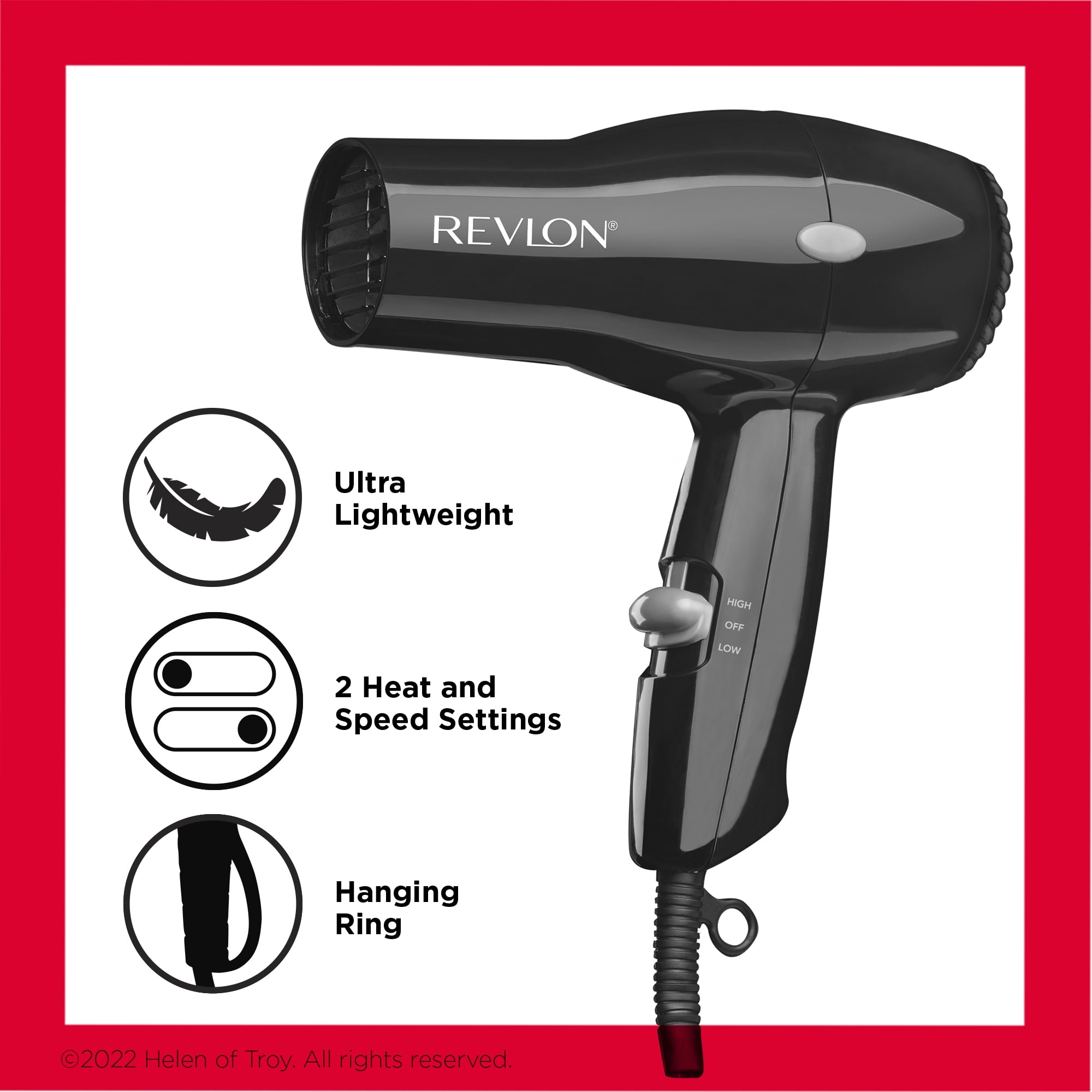 Revlon 1875W Compact Hair Dryer, Lightweight Travel Blow Dryer (Black, 1 Unit) dxjbq