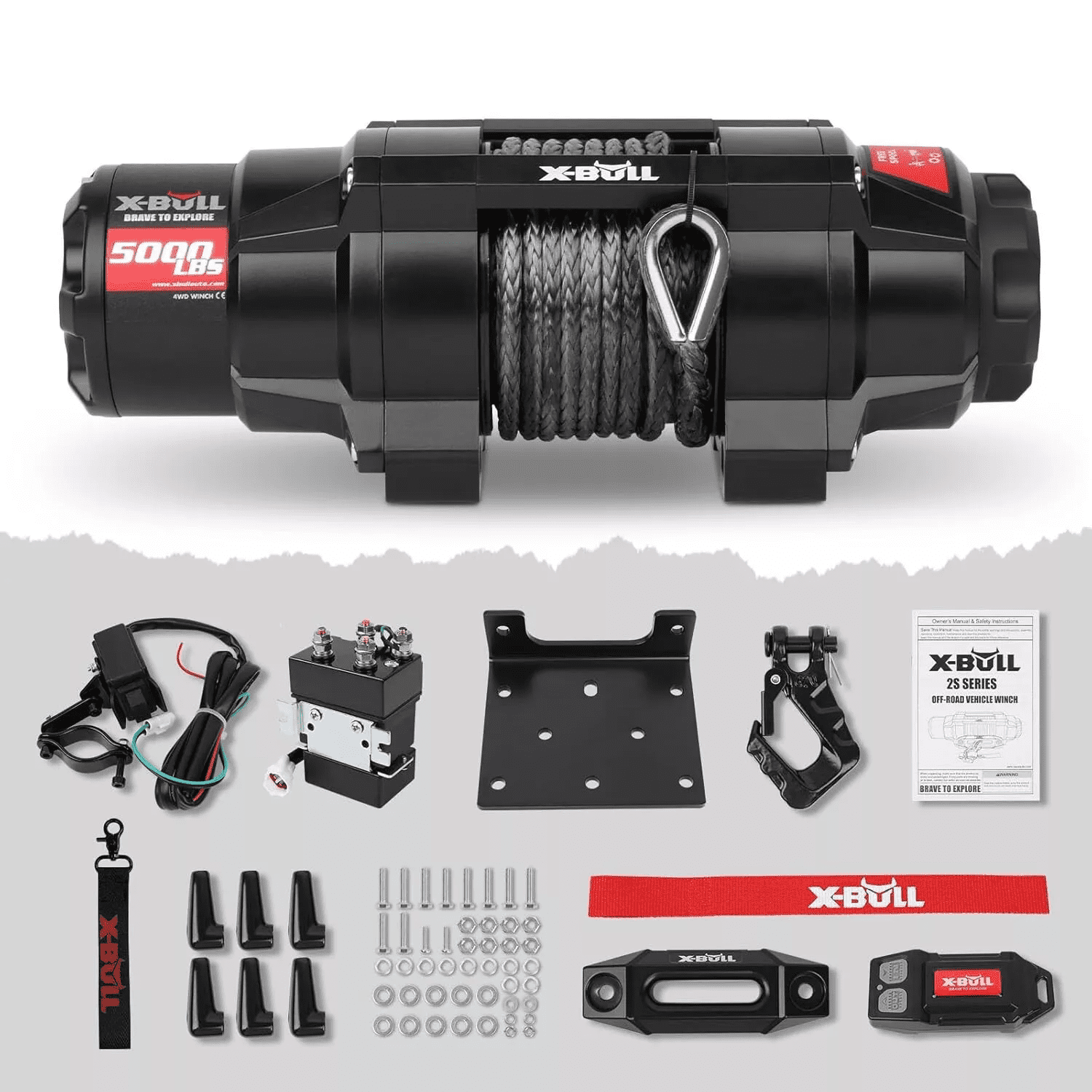 X-BULL 12V Electric Winch with Synthetic Rope and Wireless Remote (5000 lb) ji00b
