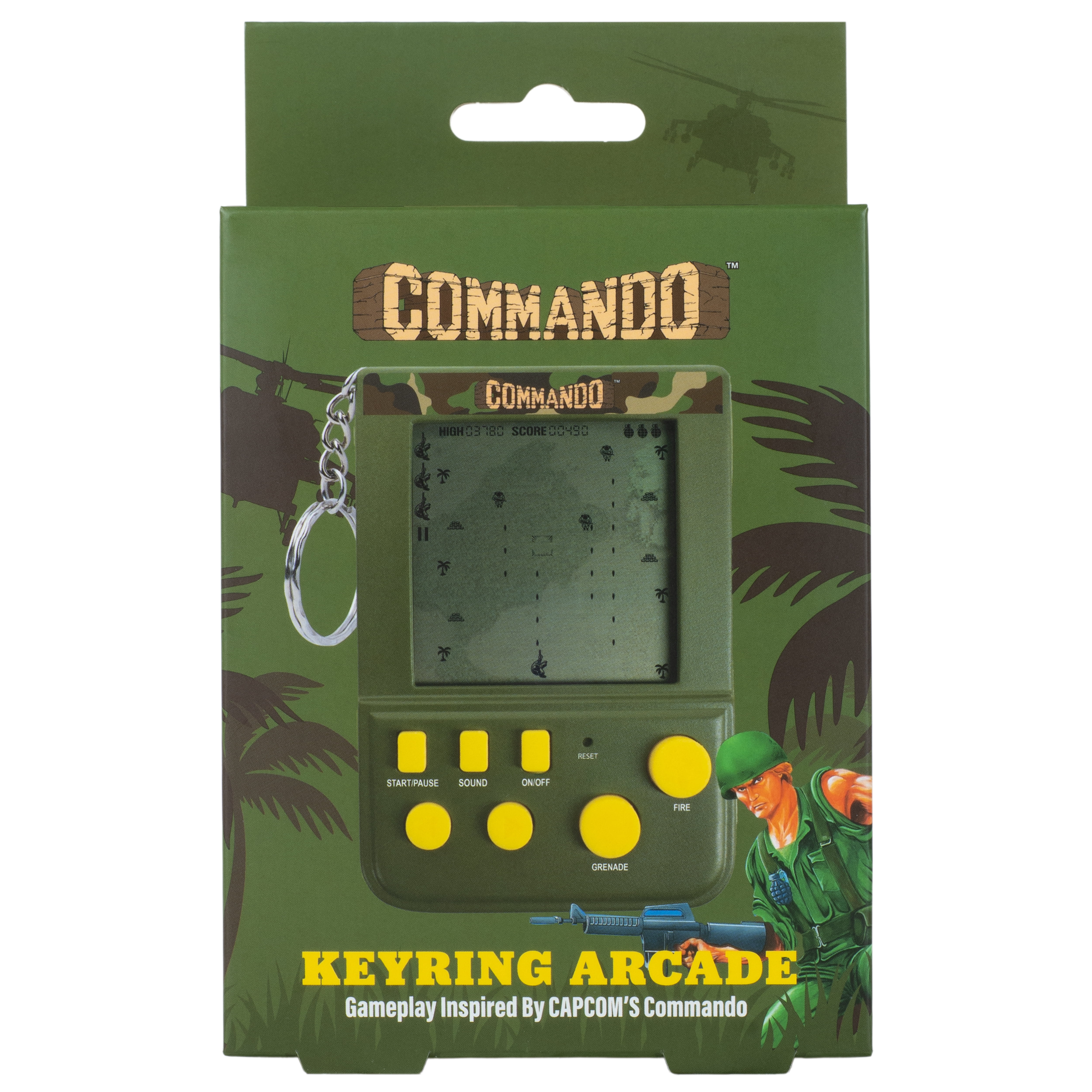 Fizz Creations Commando Keyring Arcade Handheld Game (Green, 3 in) vekfv