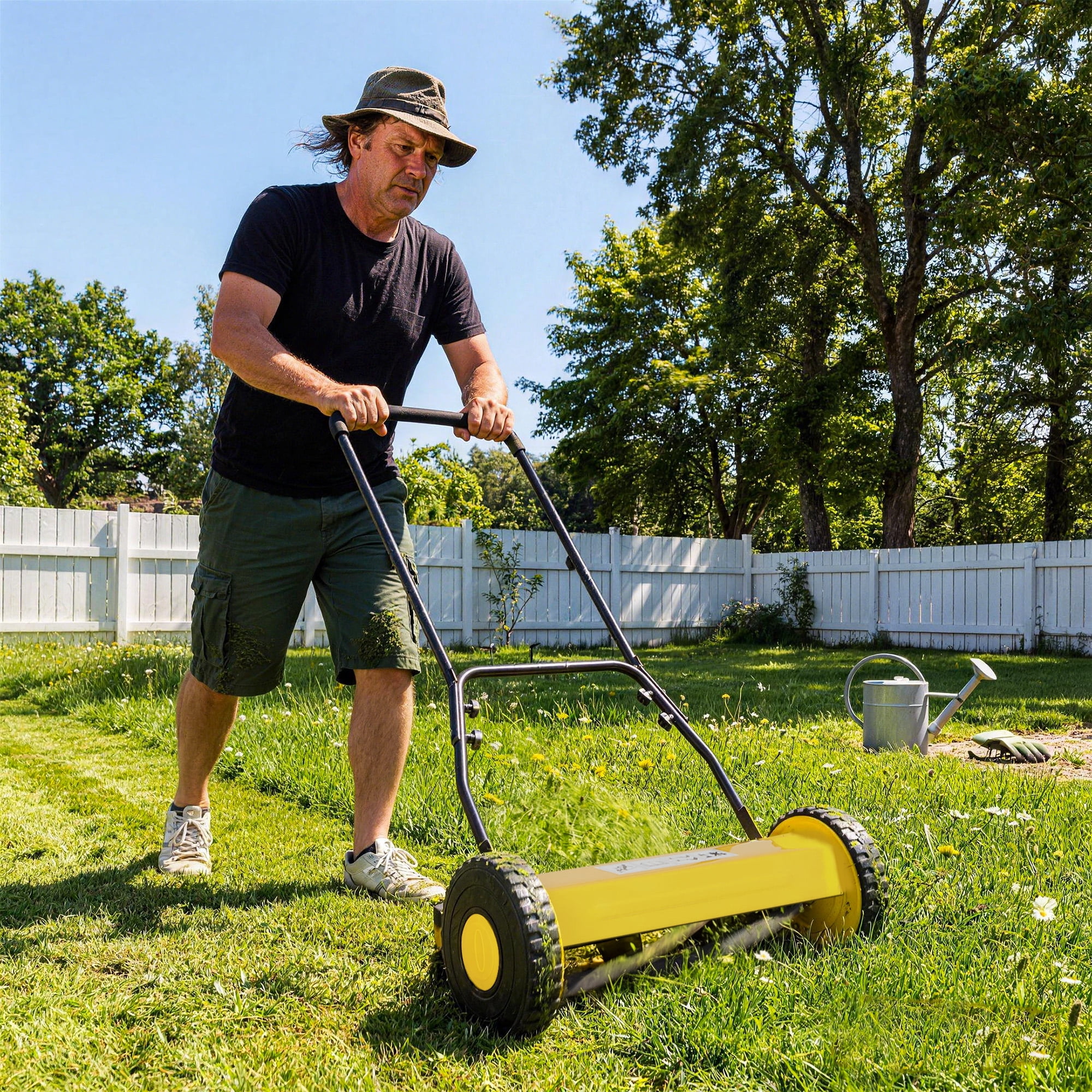 GIMMYFIVE Manual Reel Lawn Mower, 5-Blade Push Mower with Adjustable Cutting Height (16 in) jnfci