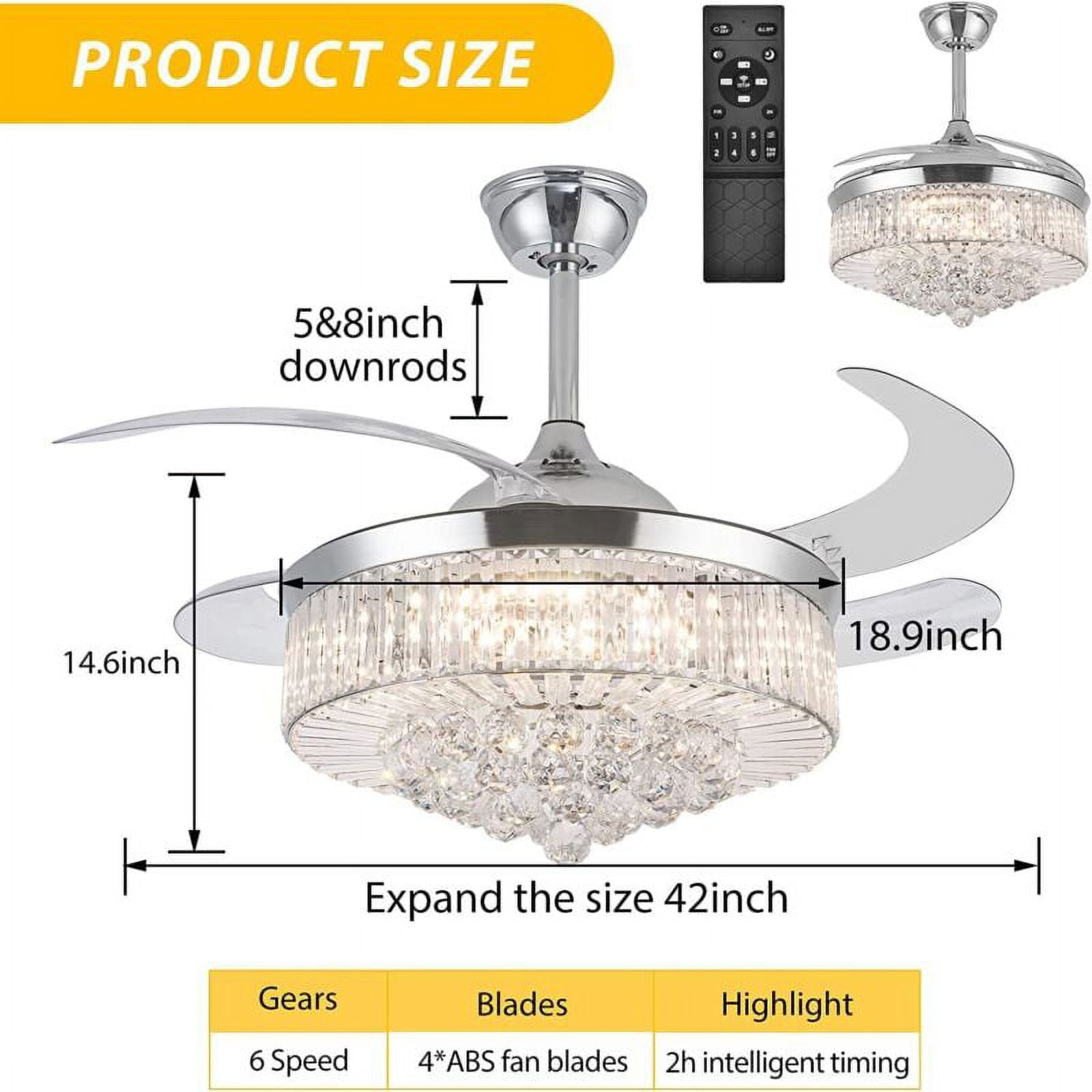 EAYSG 42 in Modern LED Retractable Ceiling Fan with Remote Control (Silver, 42 in) qoq9r
