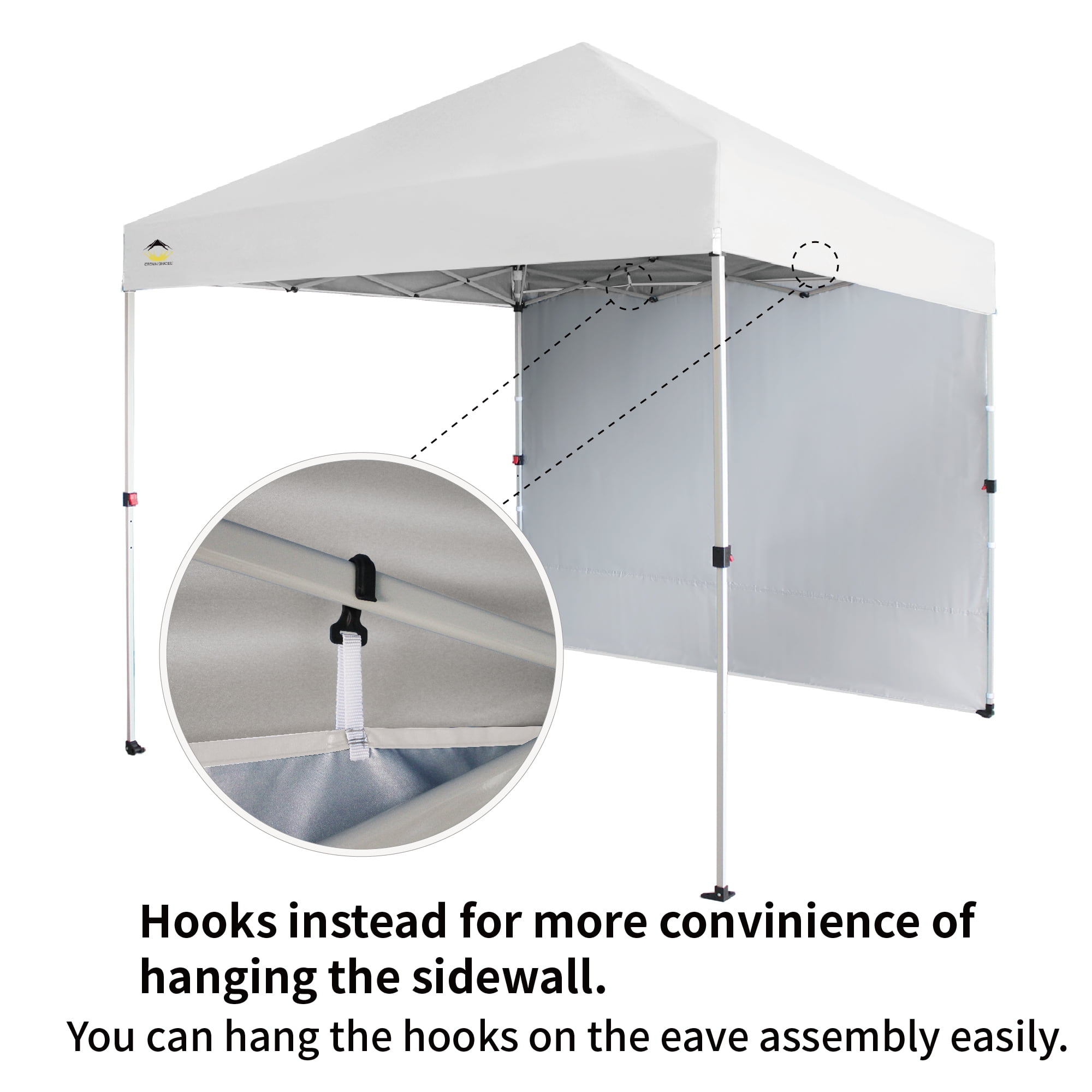 Crown Shades 8x8 Pop Up Canopy Tent with Side Wall, Instant Setup Outdoor Sun Shade (White, 8 ft x 8 ft) bo6ej