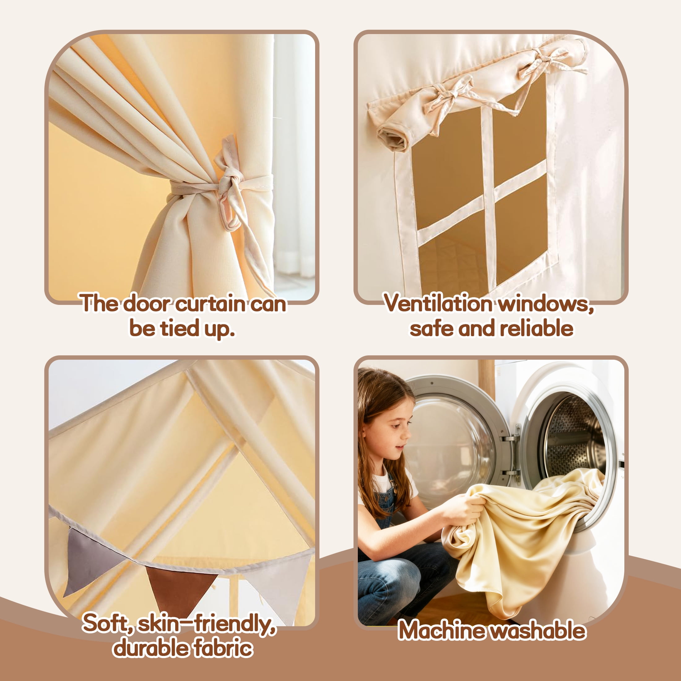 KOPPOP Toddler Playhouse Indoor Outdoor Play Tent with Star Lights (Beige, 50 in x 33 in x 48 in) ocetu