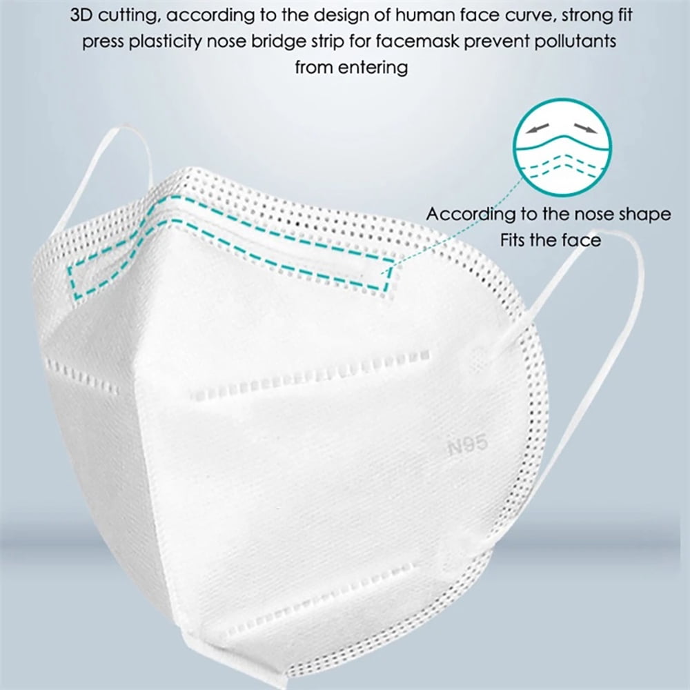 Generic Adult Protective Face Mask 5-Layer Filtration Breathable Safety Cover (White, 50 Pack) beifa