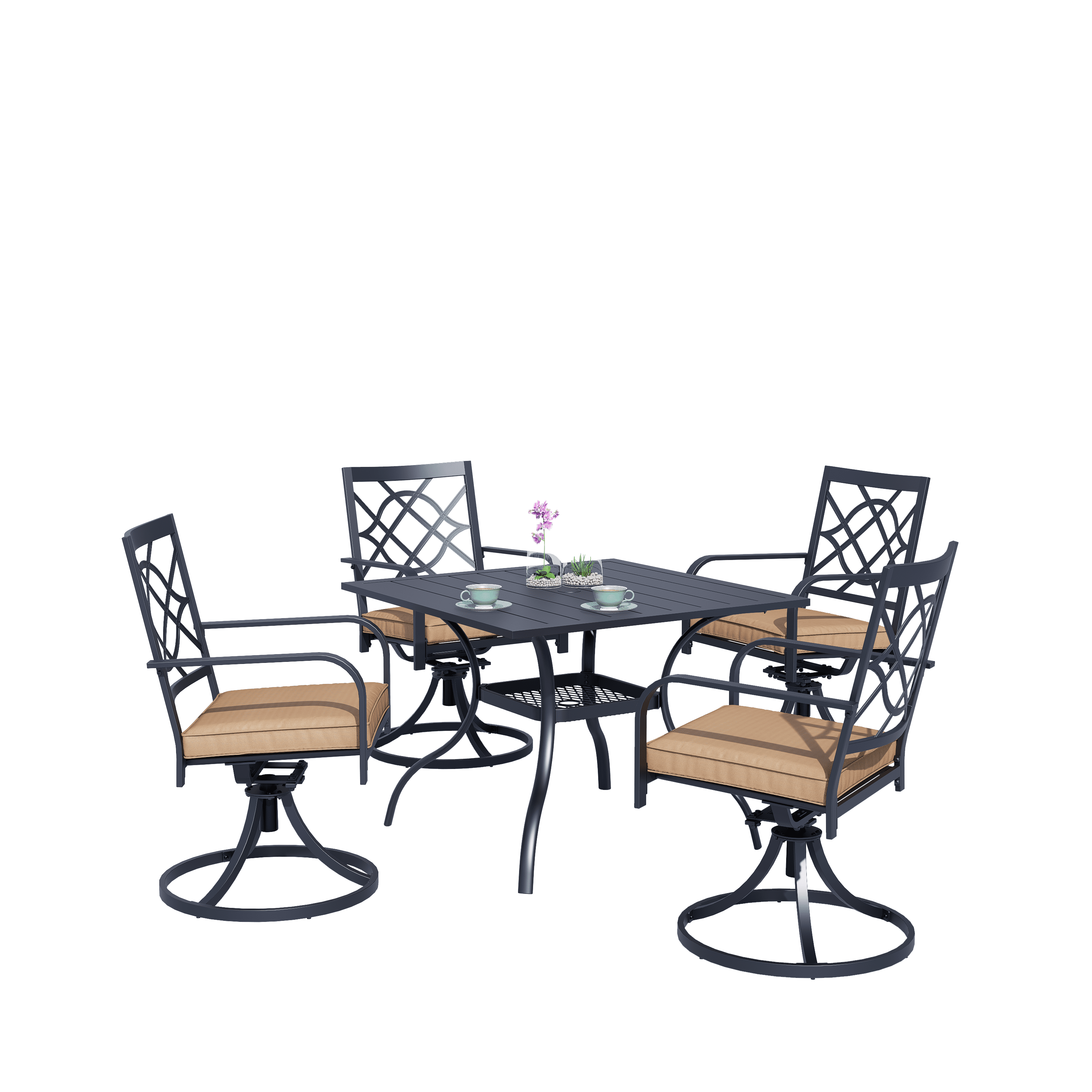 Suncrown 5-Piece Outdoor Patio Metal Dining Set with Swivel Chairs and Table (Brown Cushions, 37 in Table) 7hquh
