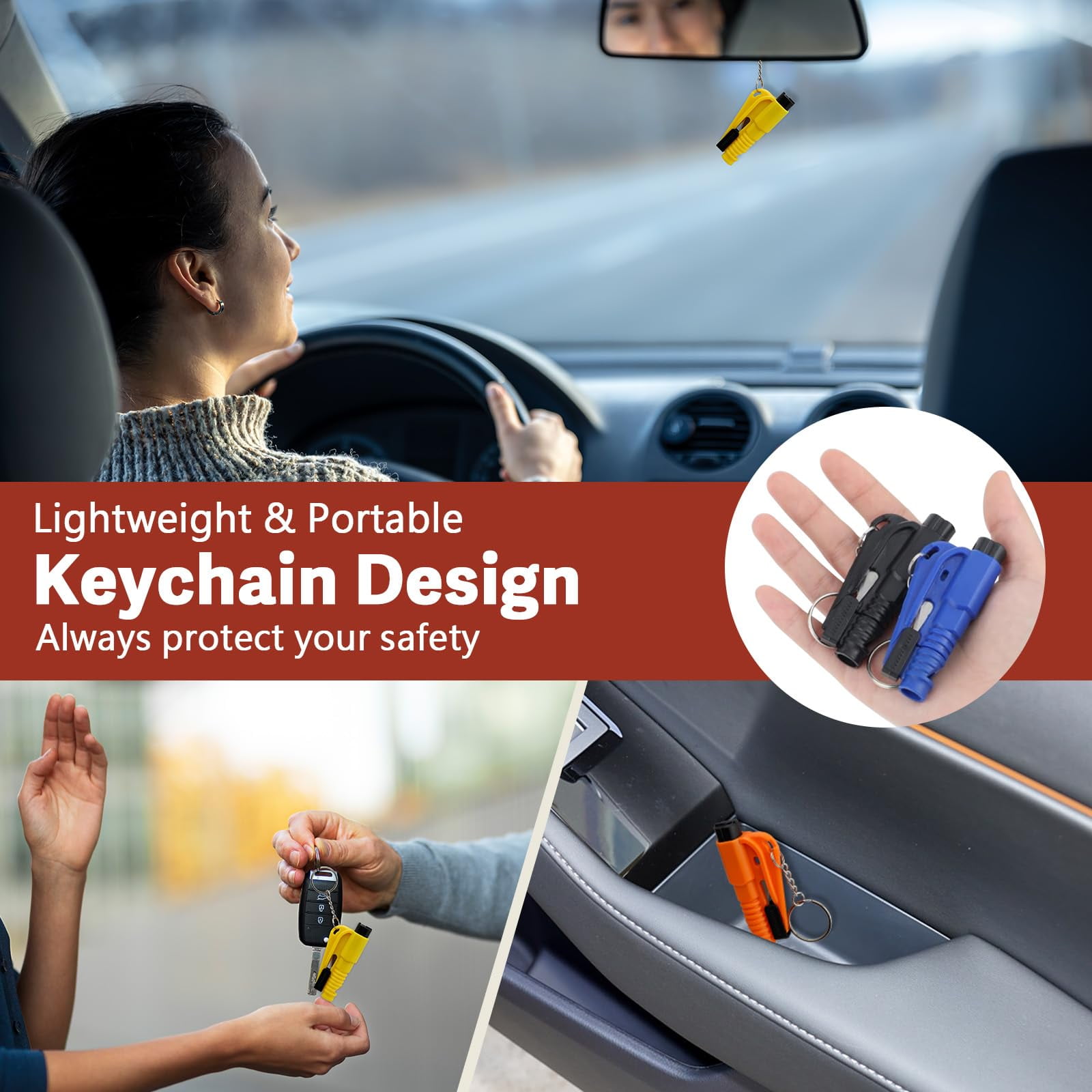 DIYSMART Emergency Escape Tool Keychain, Car Window Breaker and Seatbelt Cutter (8-Pack, 2.95 in x 1.38 in) gq5sr