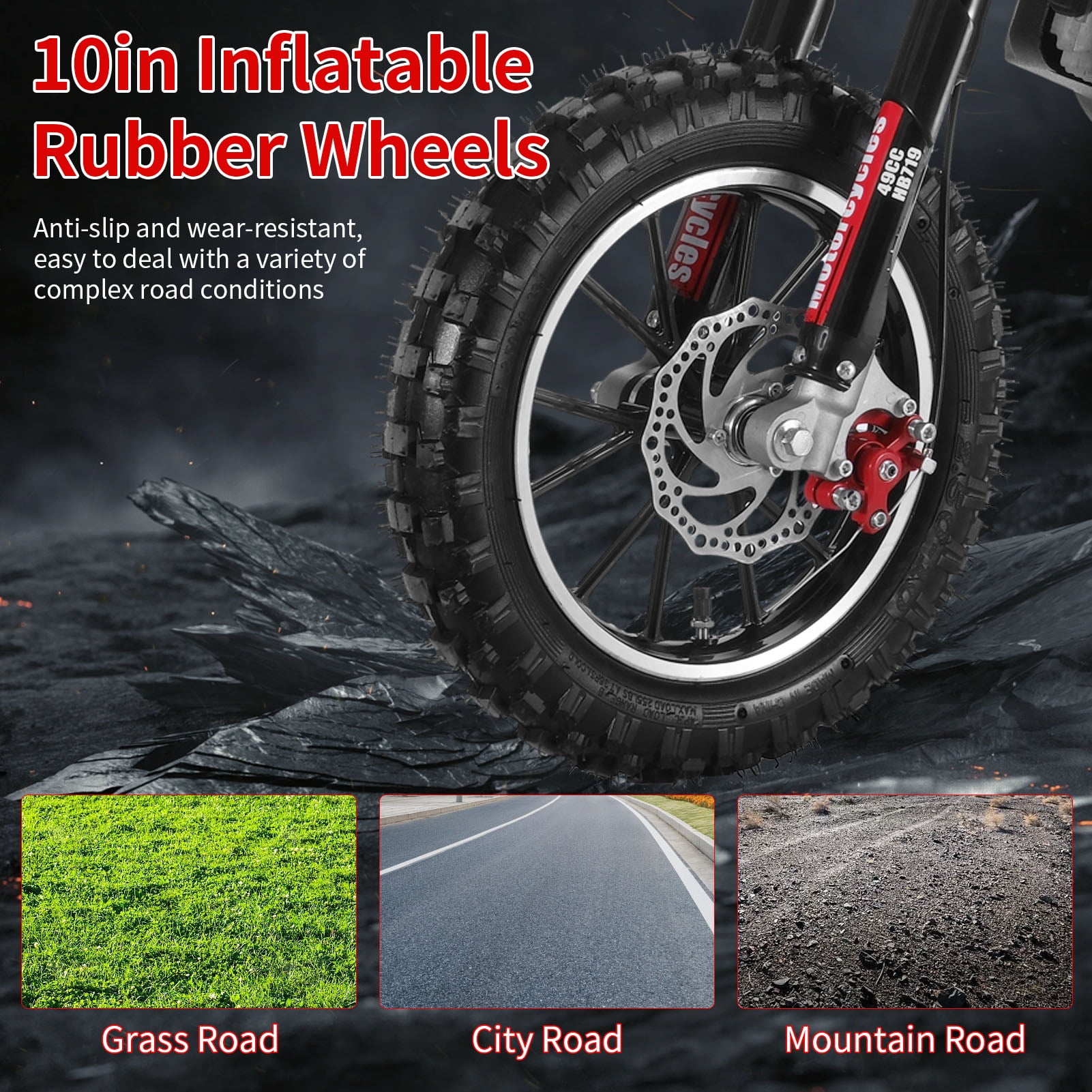 Meileang 49cc Kids Dirt Bike Off-Road Motorcycle with Dual Disc Brakes and Shock Absorbers (Black, 330 lb Capacity) 0cagn