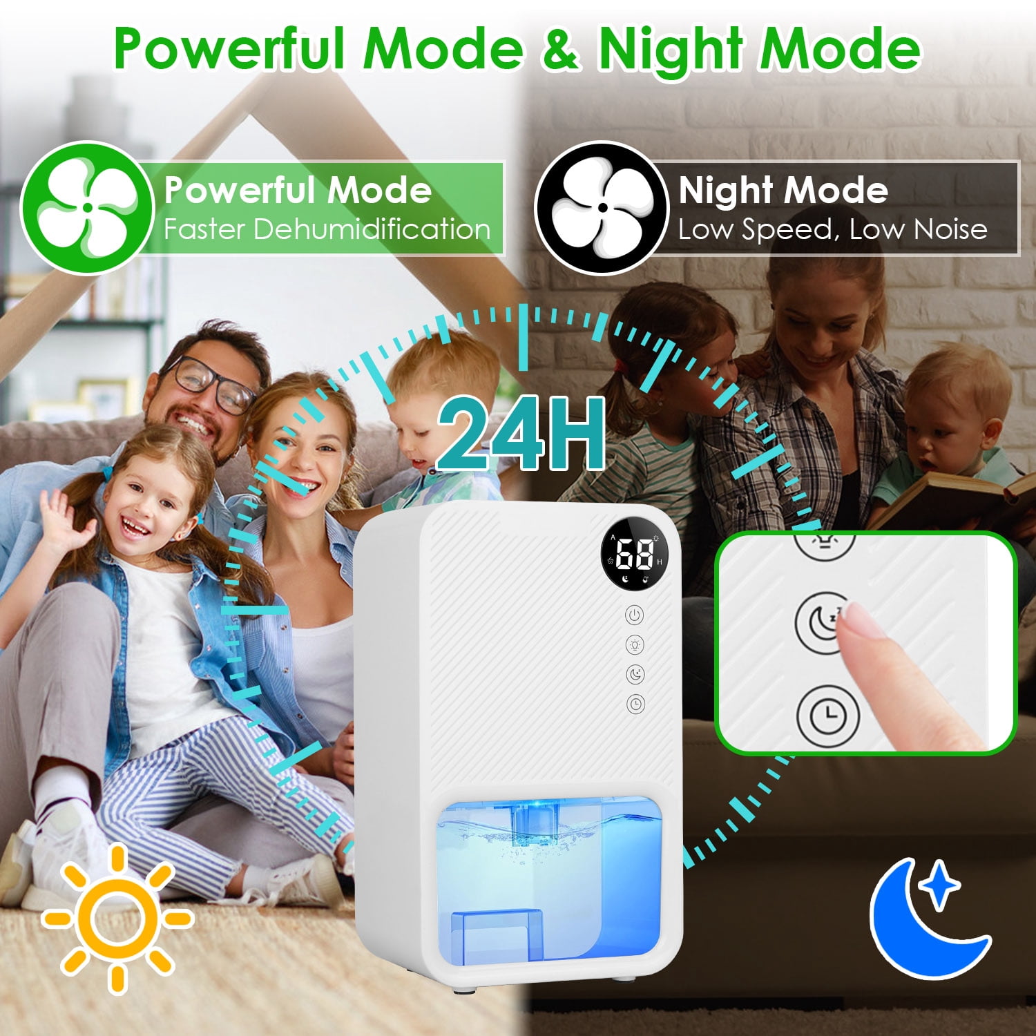 iMounTEK Portable Dehumidifier for Home, Quiet Small Room Moisture Remover with Auto Shut-Off and 7-Color LED (White, 37 fl oz) o4xcs