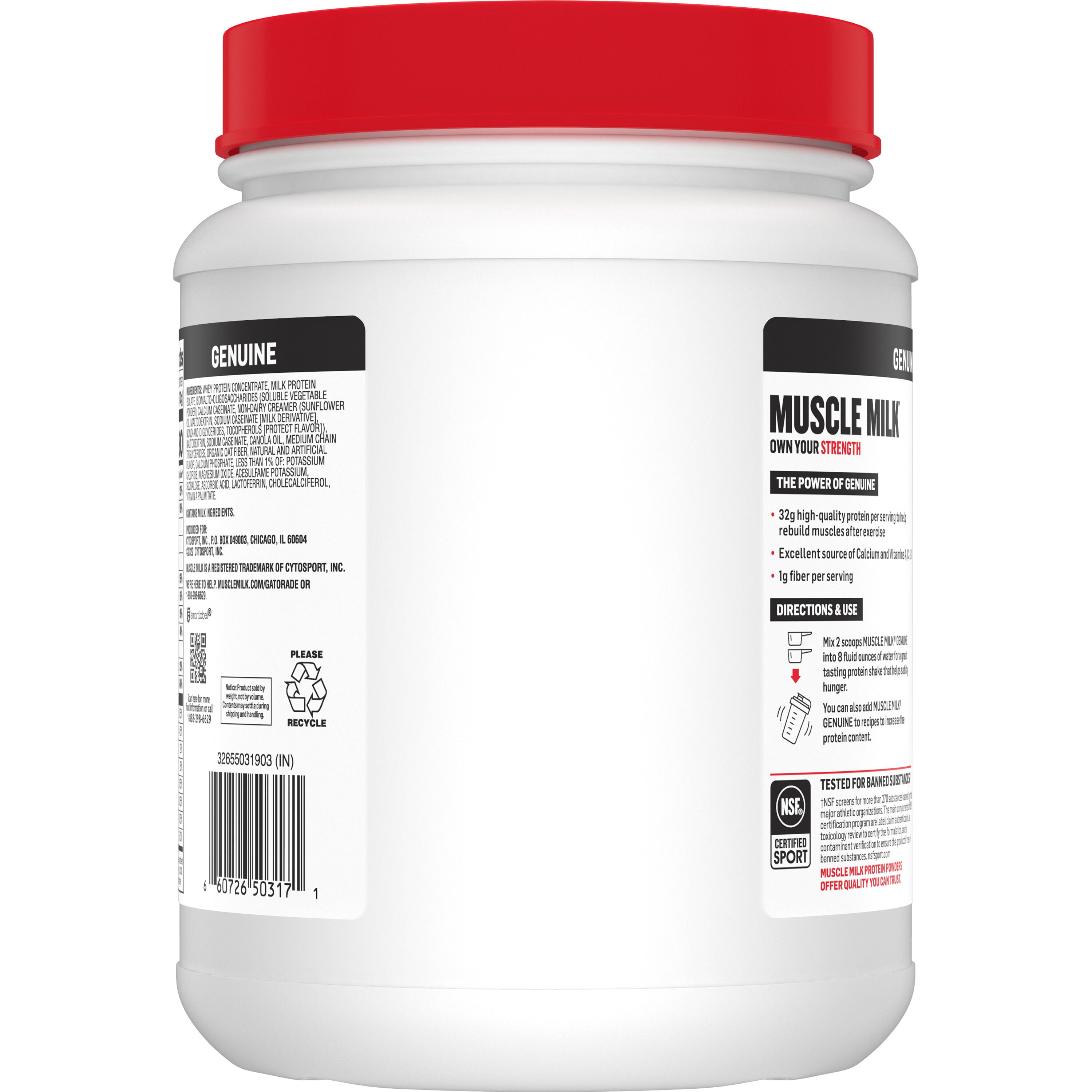 Muscle Milk Genuine Protein Powder, Vanilla Creme, Post-Workout Recovery & Muscle Support (Vanilla, 1.93 lb) t4zfd