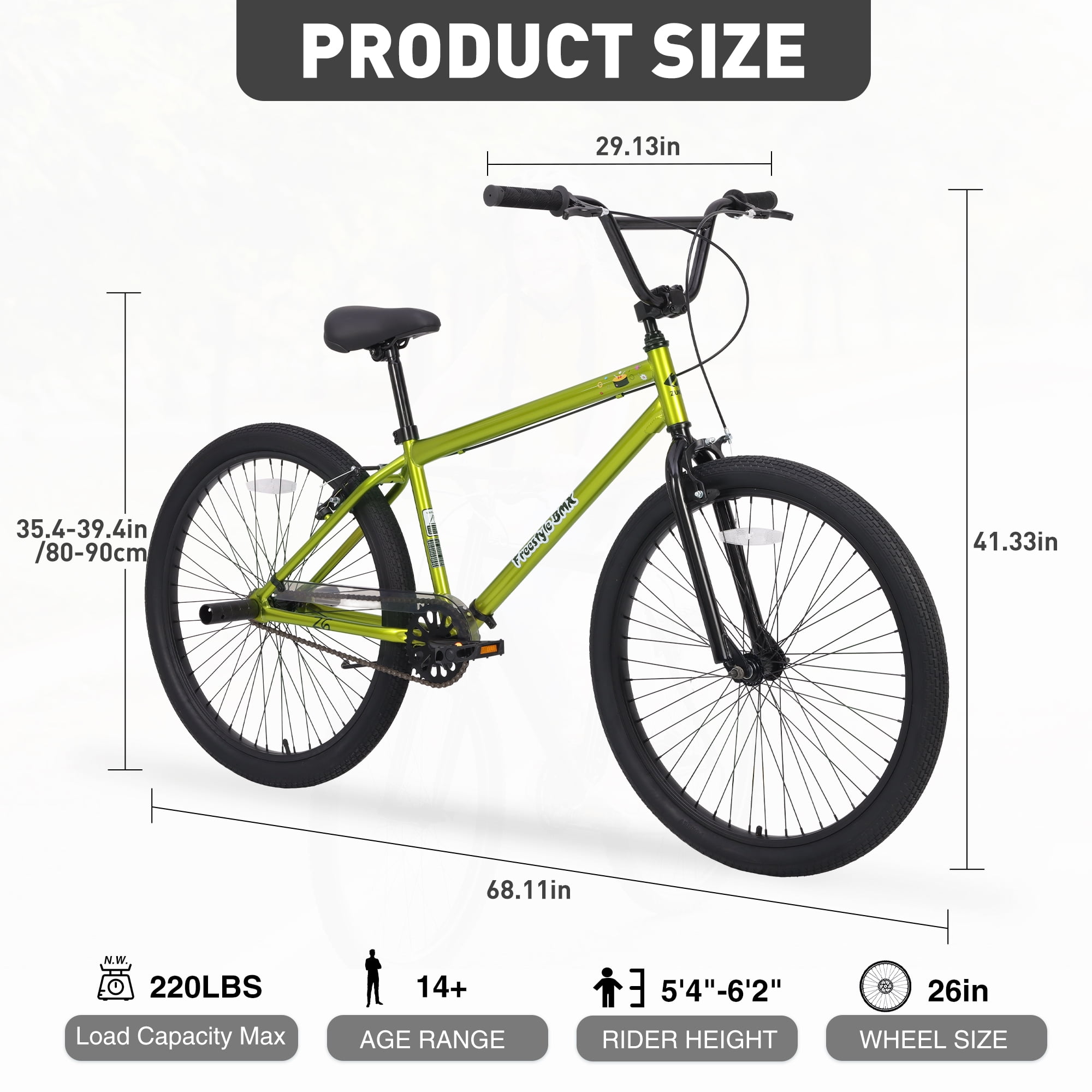 Ecarpat 26 Inch Freestyle Mountain Bike, Single Speed Kids Bicycle with Double Disc Brakes (Green, 26 in) tw87d