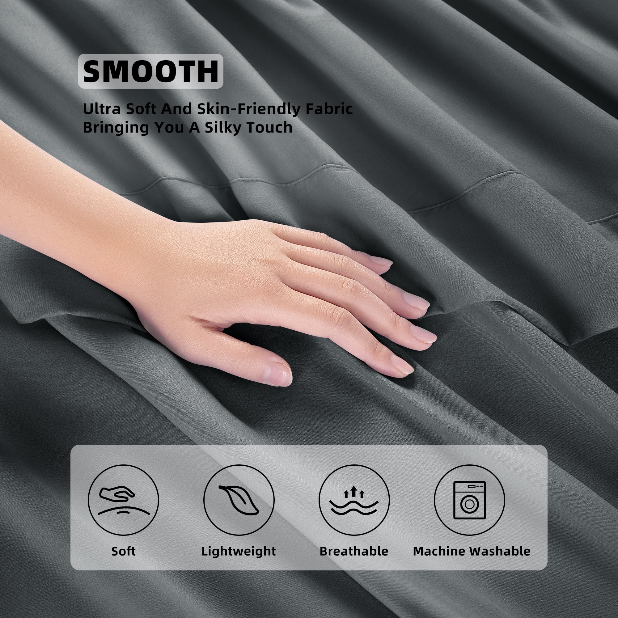 KATOON 4-Piece Luxury Microfiber Bed Sheet Set, 16-inch Deep Pocket, Breathable & Hypoallergenic (Dark Gray, Queen) 3n7n4
