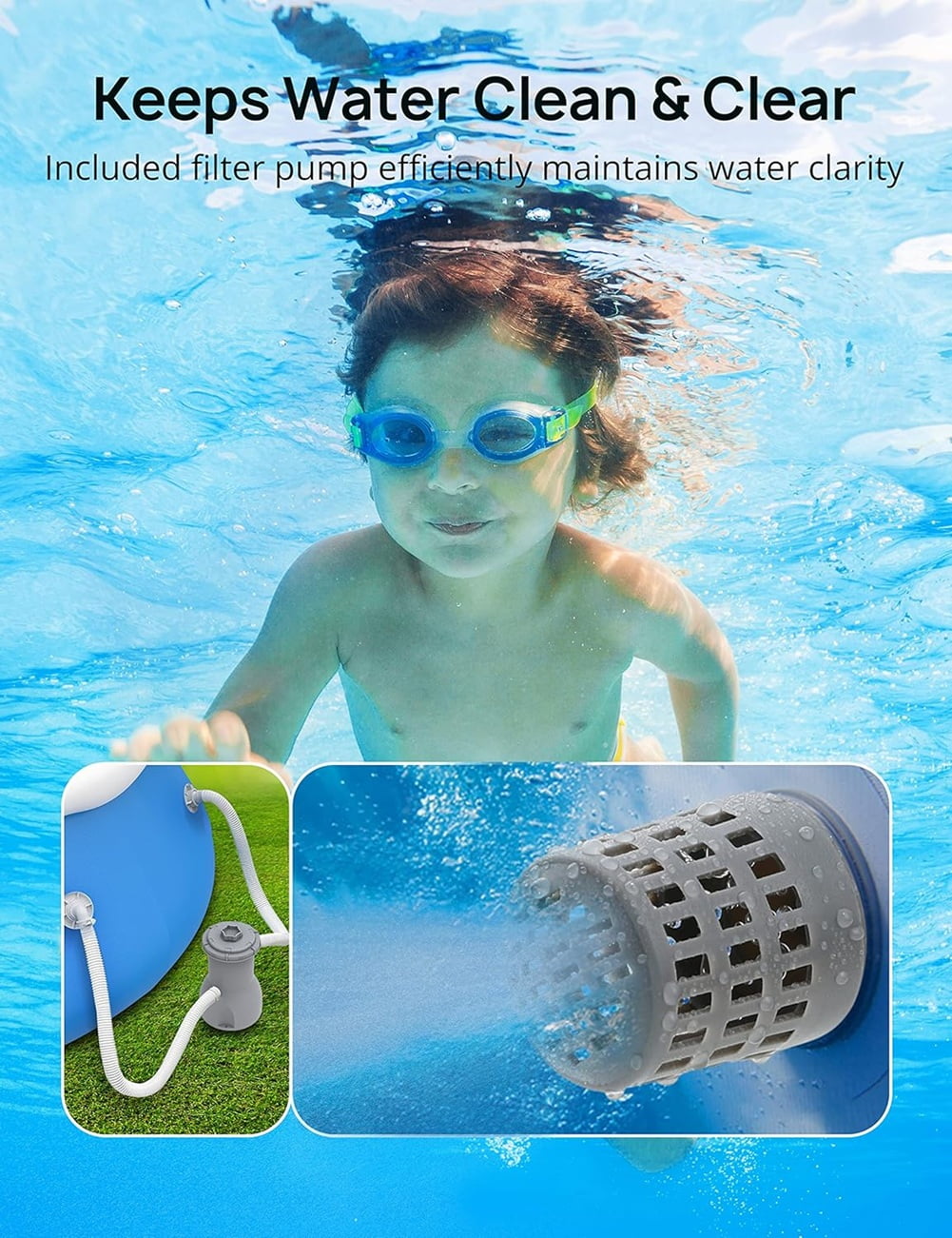 Evajoy Inflatable Top Ring Swimming Pool Set with Filter Pump (Blue, 15 ft x 35 in) cntix