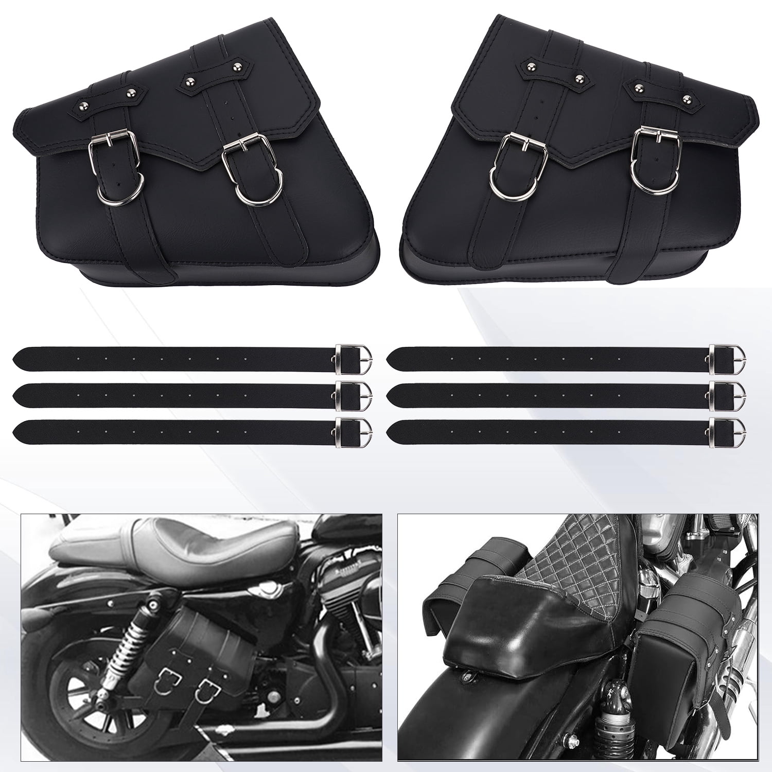 XiongXiong Motorcycle Saddlebags Waterproof PU Leather Side Panniers for Cruiser Biker (Black, 11.4 x 9.4 x 5.1 in, 1 Pair) p1sji