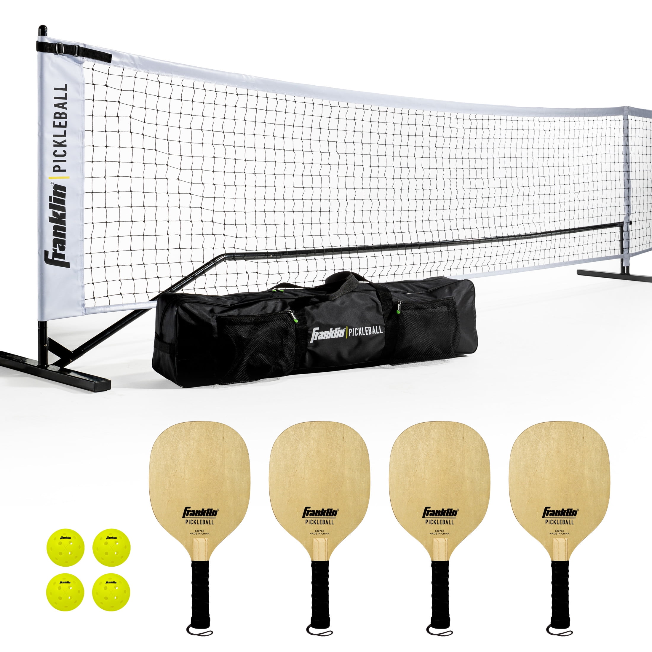Franklin Sports Pickleball Net Set with 4 Paddles and 4 Balls (White, 22 ft) 64wj2