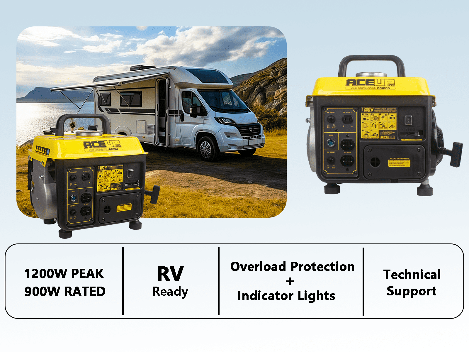 Aceup Energy 1200W Portable Gas Powered Generator for Camping and RV (1200W Peak, 35.3 lb) 5ffzs