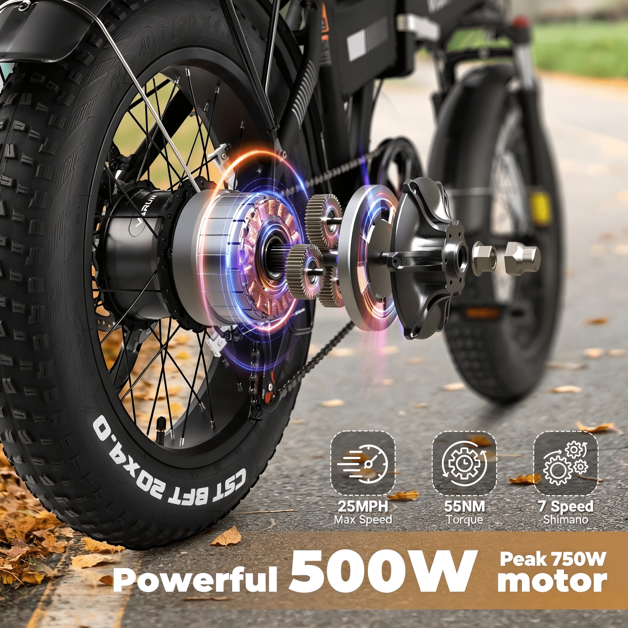 VARUN 20 in Folding Electric Bike for Adults, Fat Tire E-Bike with 750W Motor and 62 Mile Range (Black, 20 in) rg2fg