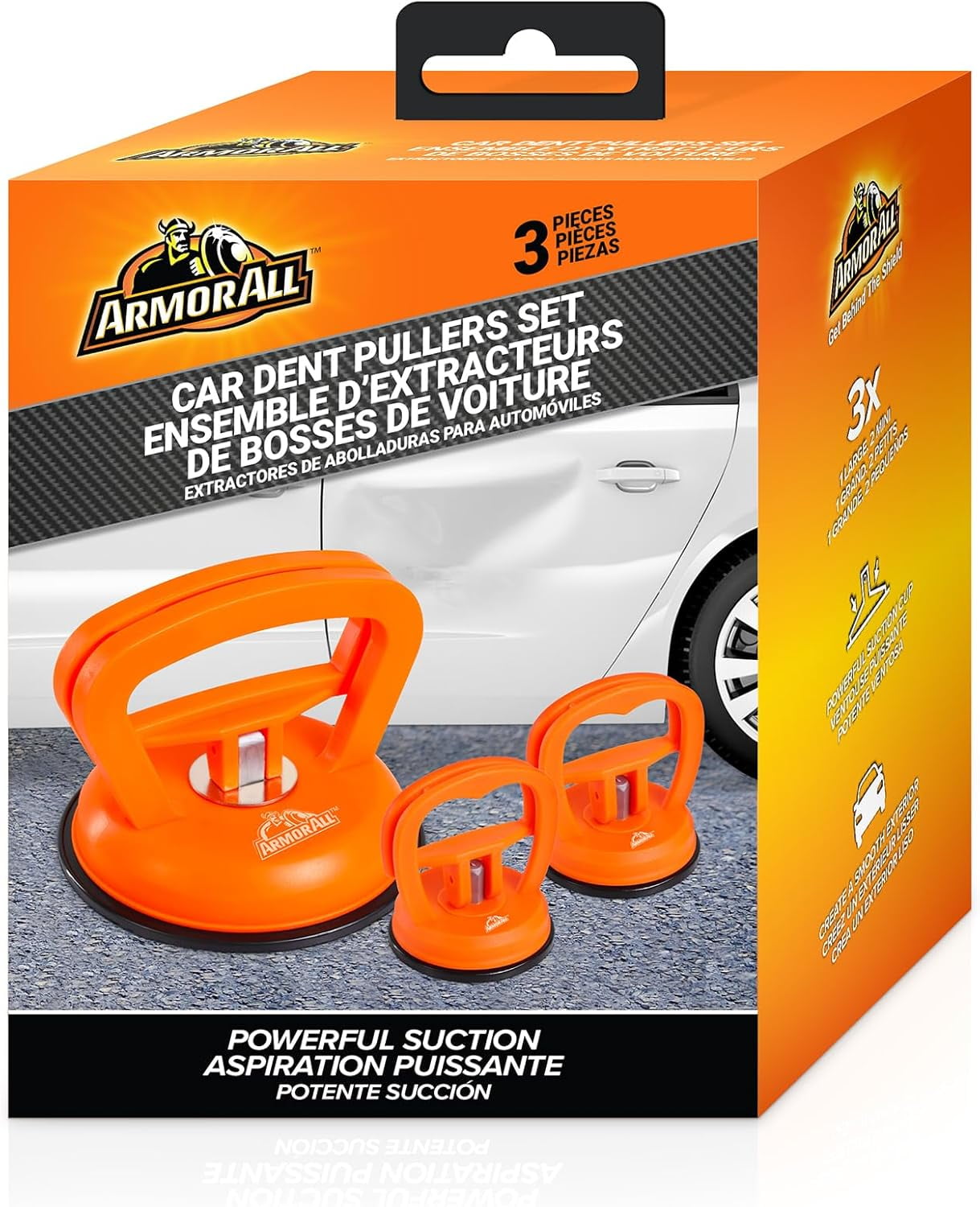 Armor All Dent Puller Set (Heavy-Duty Suction Cup Repair Tool, 3-Pack, Orange, 55 lb Capacity) jq97m