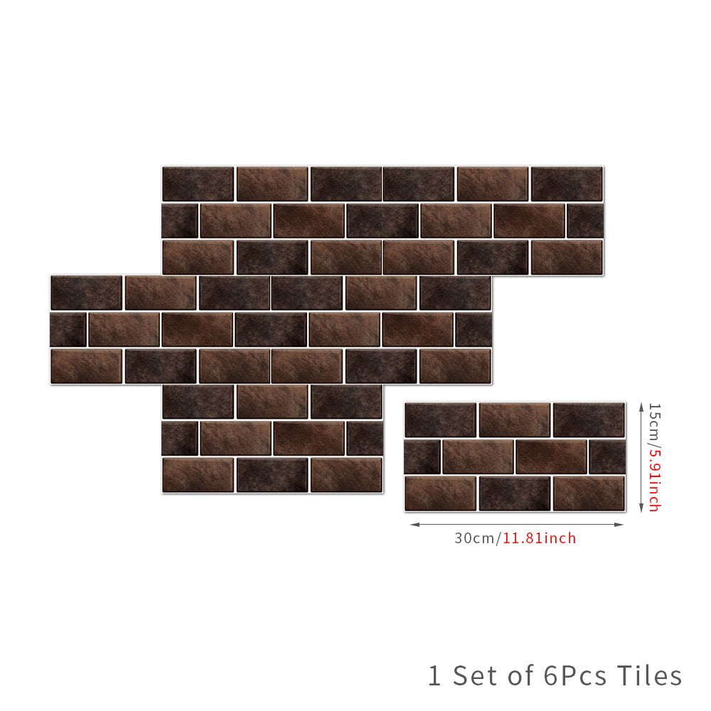 FUDAKUNA Peel and Stick Wall Tiles Waterproof Vinyl Mosaic Backsplash Decals (Brown, 6 Pieces, 11.8 x 5.9 in) e5jqn
