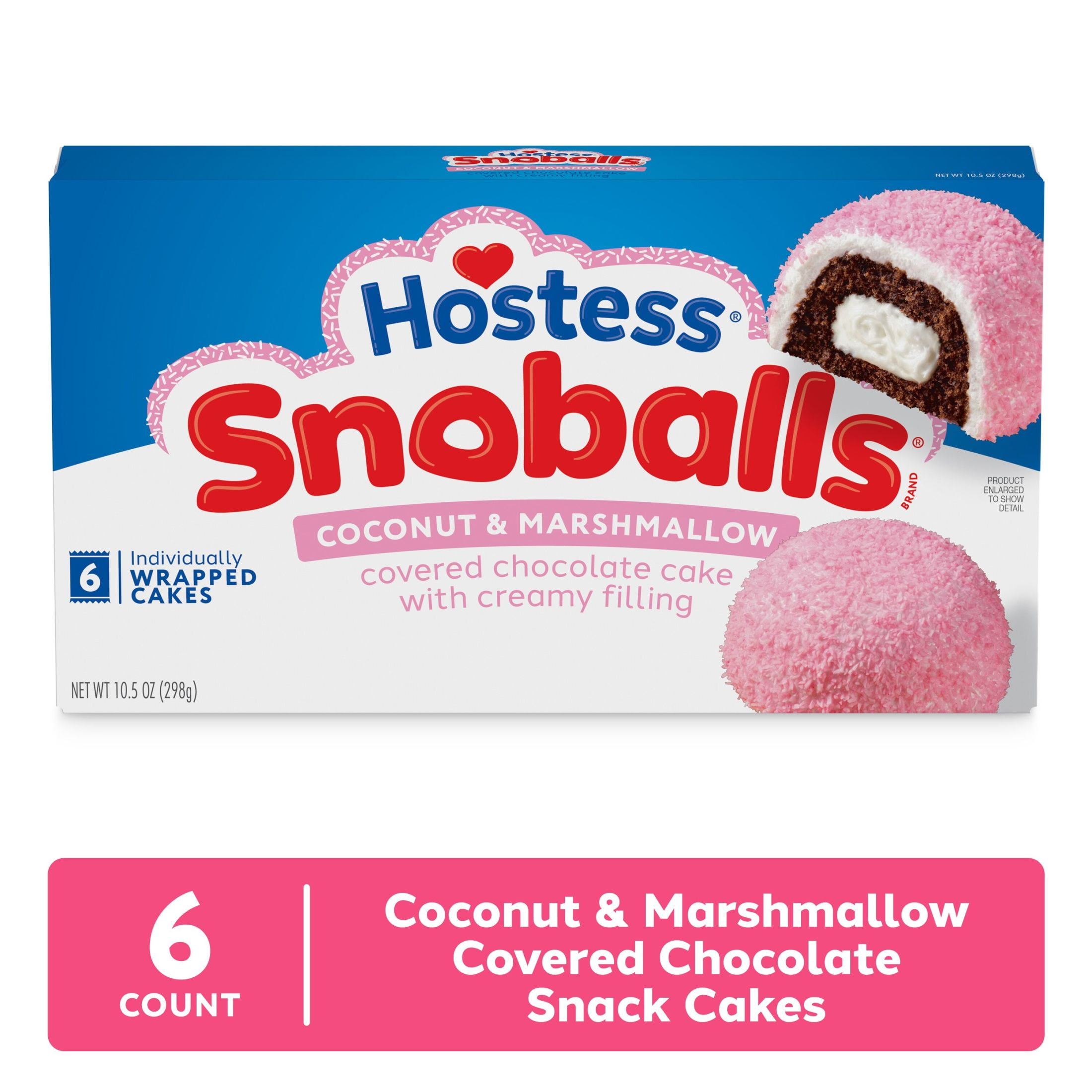 Hostess SnoBalls Chocolate Snack Cakes with Marshmallow and Coconut (Pink, 10.5 oz, 6 Count) whppy