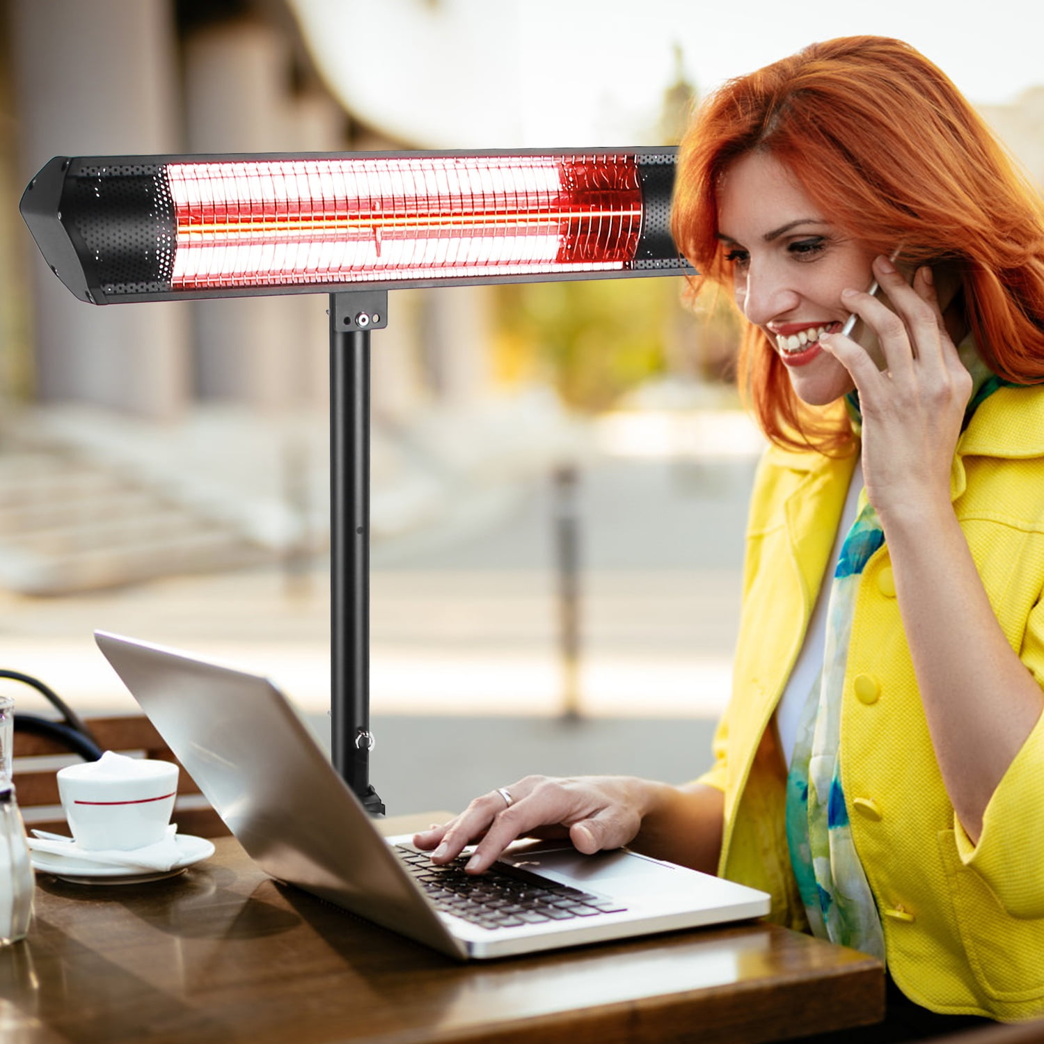 Imountek 1500W Infrared Electric Patio Heater with Adjustable Tripod Stand and Wall Mount (Black, 65.55 in) lnm4y