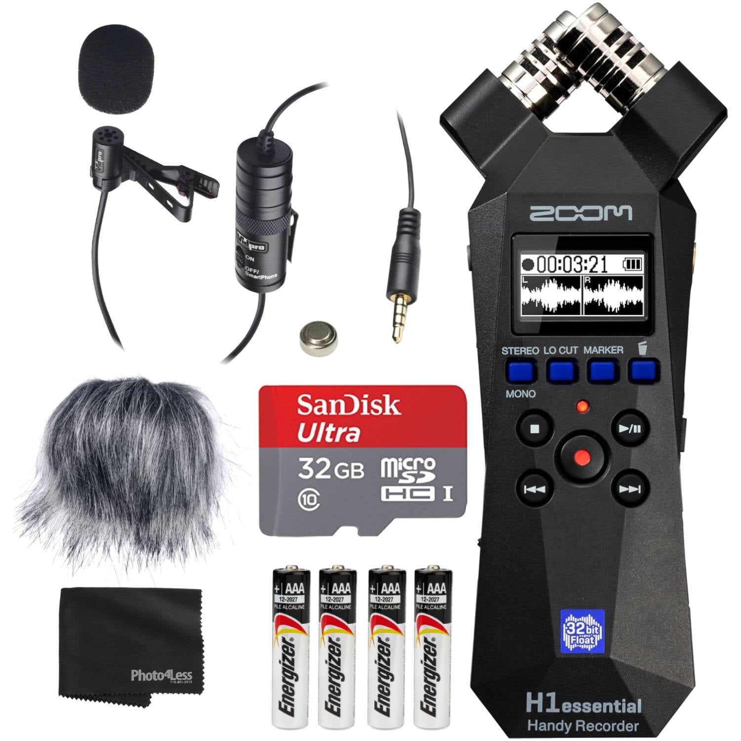 Zoom H1essential Handy Recorder Bundle with Lavalier Microphone, 32GB microSDHC Card, and Accessories (Black, 1 Pack) n8j7c