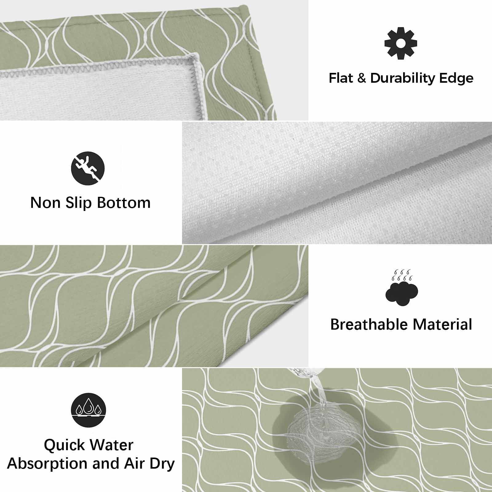 ERUNPONLY Sage Green Striped Outdoor Rug, Non-Slip Washable Geometric Patio Area Rug for Deck Porch Camping (3 ft x 5 ft) ioozk