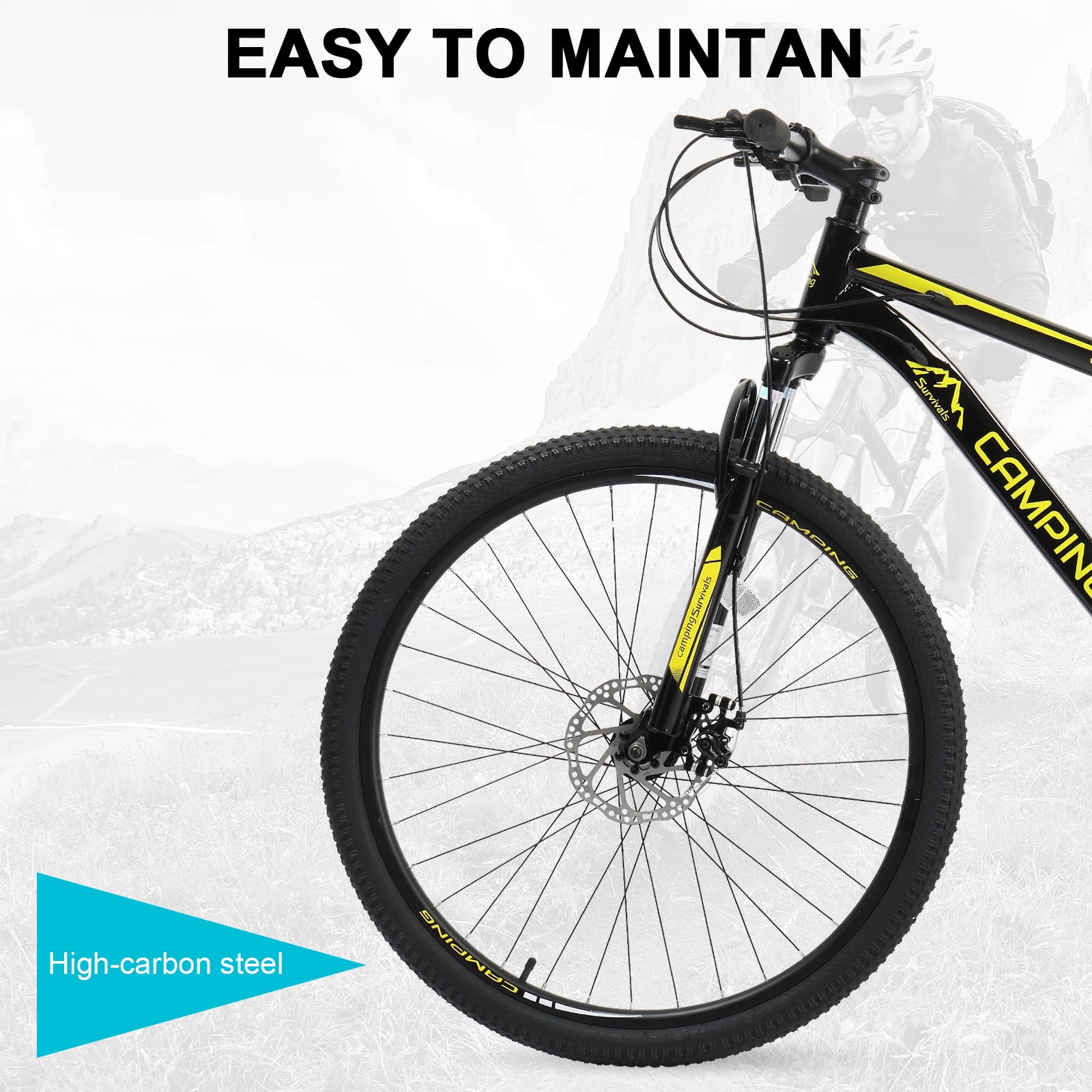 UBesGoo 27.5 in Mountain Bike, 21-Speed MTB with Dual Disc Brakes, High-Carbon Steel Frame (Yellow, 27.5 in) aroqq