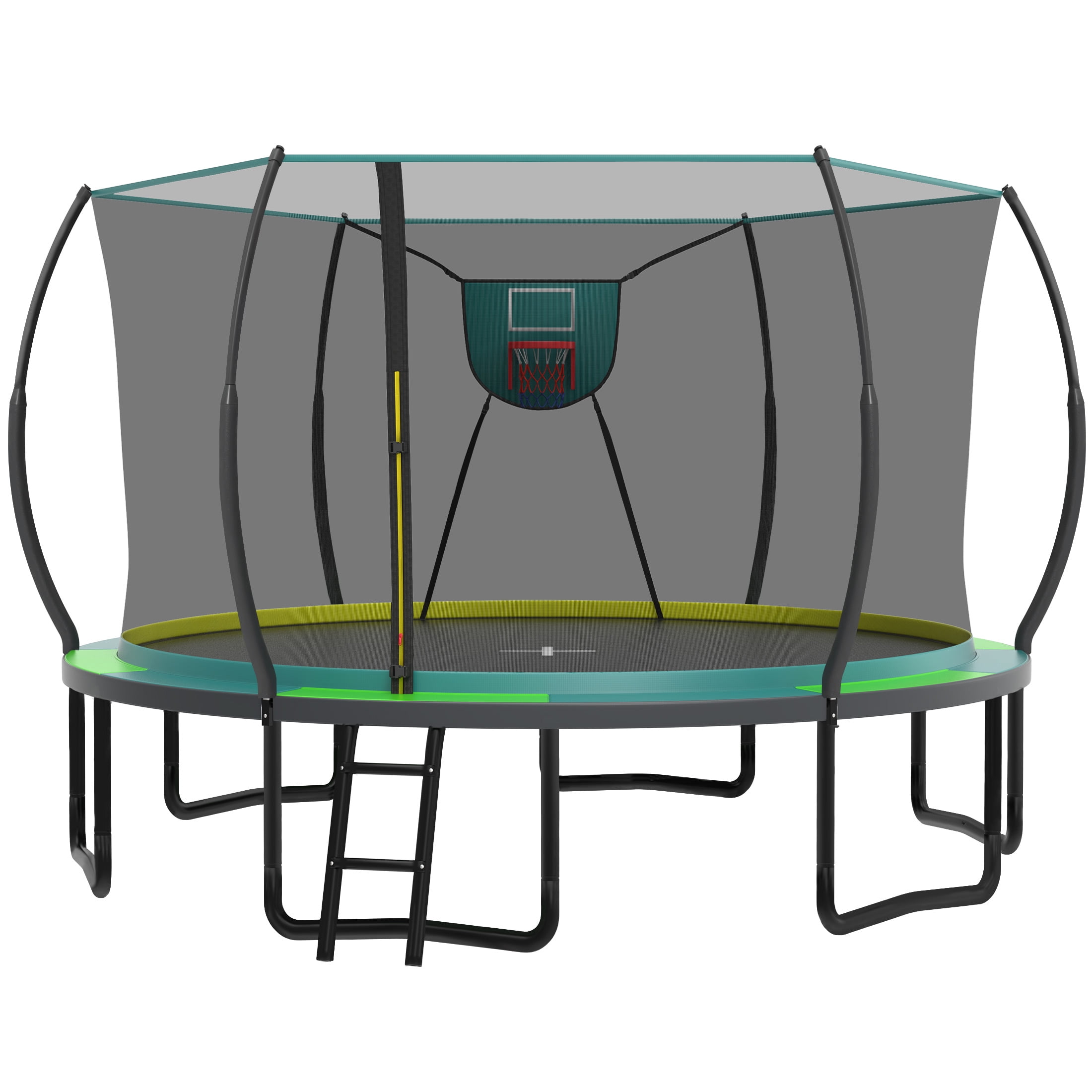 Segmart 14 Ft Outdoor Recreational Trampoline with Enclosure Net and Safety Zipper System (Green, 880 lb) 32bmh
