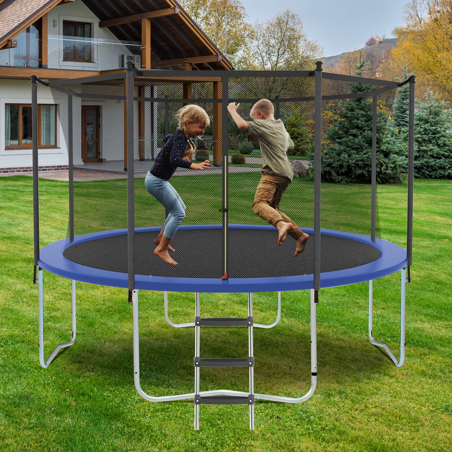HooKung 8ft Outdoor Trampoline with Safety Enclosure Net and Heavy-Duty Jump Pad (Black, 8 ft) vp4am