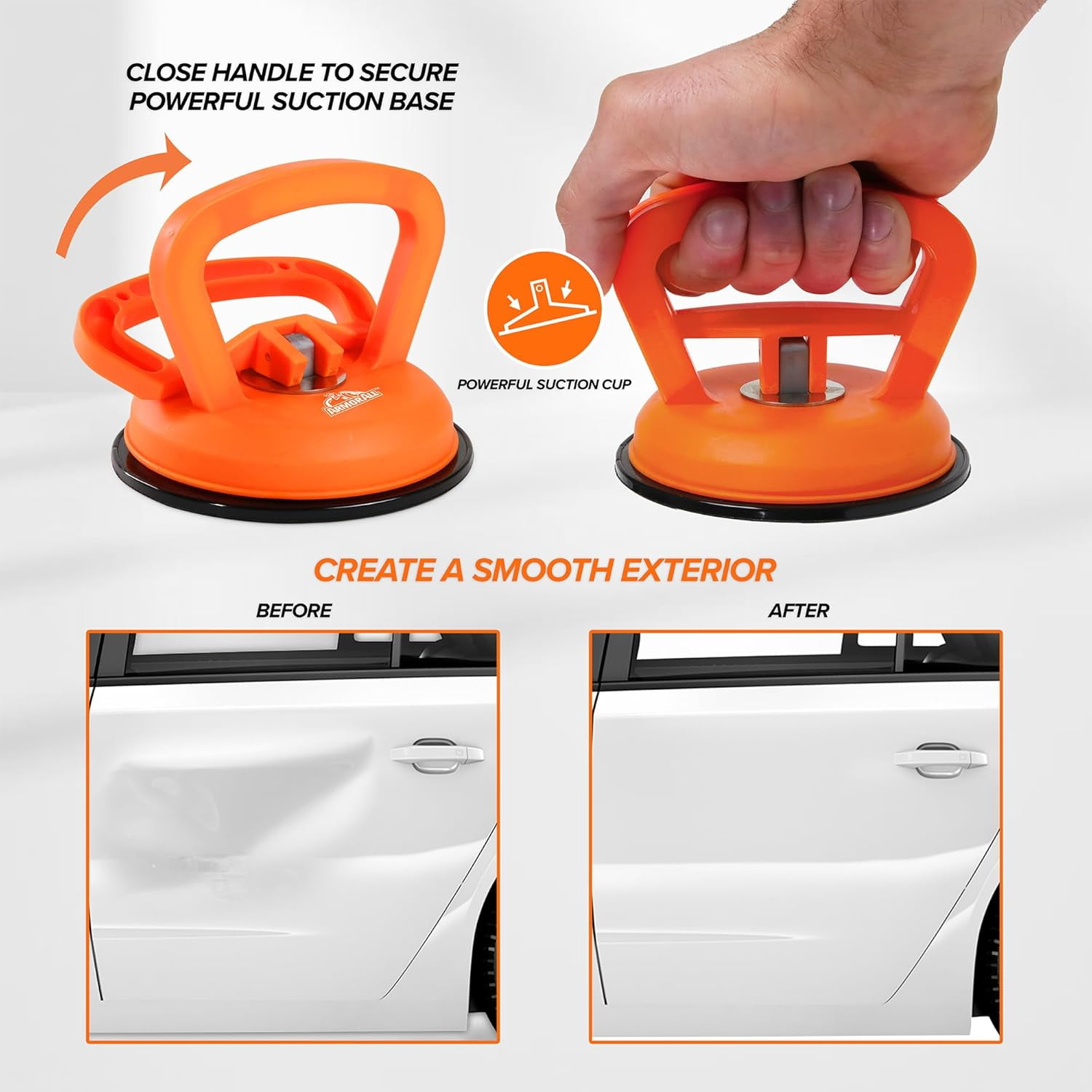 Armor All Dent Puller Set (Heavy-Duty Suction Cup Repair Tool, 3-Pack, Orange, 55 lb Capacity) jq97m