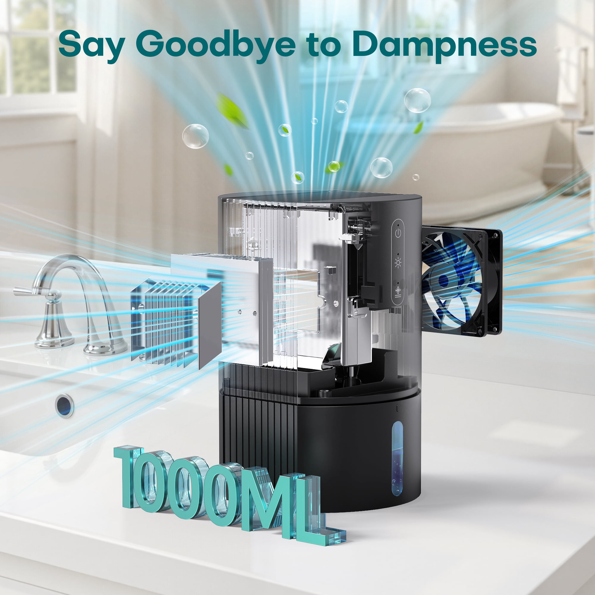 ALROCKET Compact Dehumidifier for Home and Bathroom, Quiet Operation with LED Light (Black, 35 fl oz) oc7lf