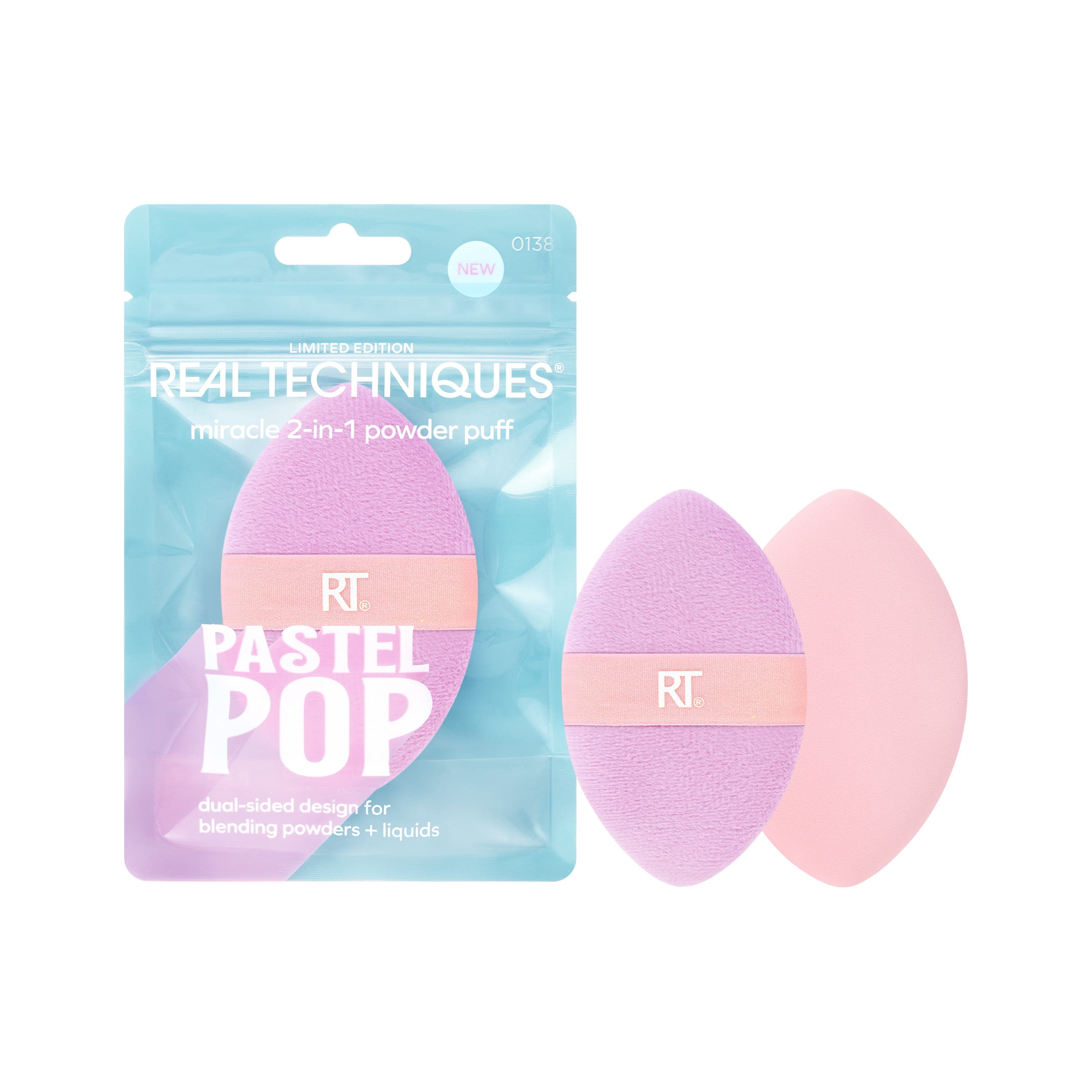 Real Techniques Pastel Pop Miracle 2-In-1 Powder Puff, Dual-Sided Makeup Applicator for Liquid and Powder (Pink, 1 Count) mrls6