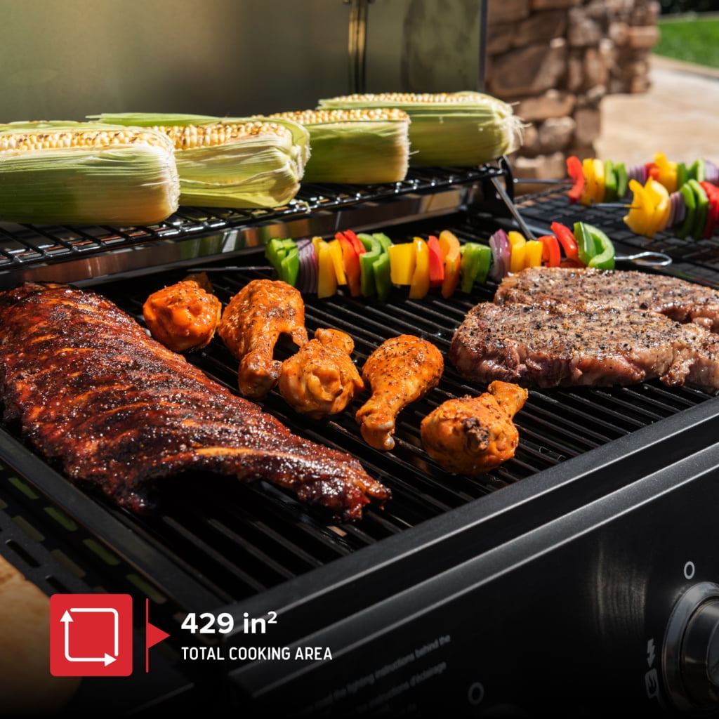 Nexgrill 3-Burner Propane Gas Grill with Side Tables, Stainless Steel Lid, 429 sq in Cooking Area (Black, 27,000 BTU) o75dm
