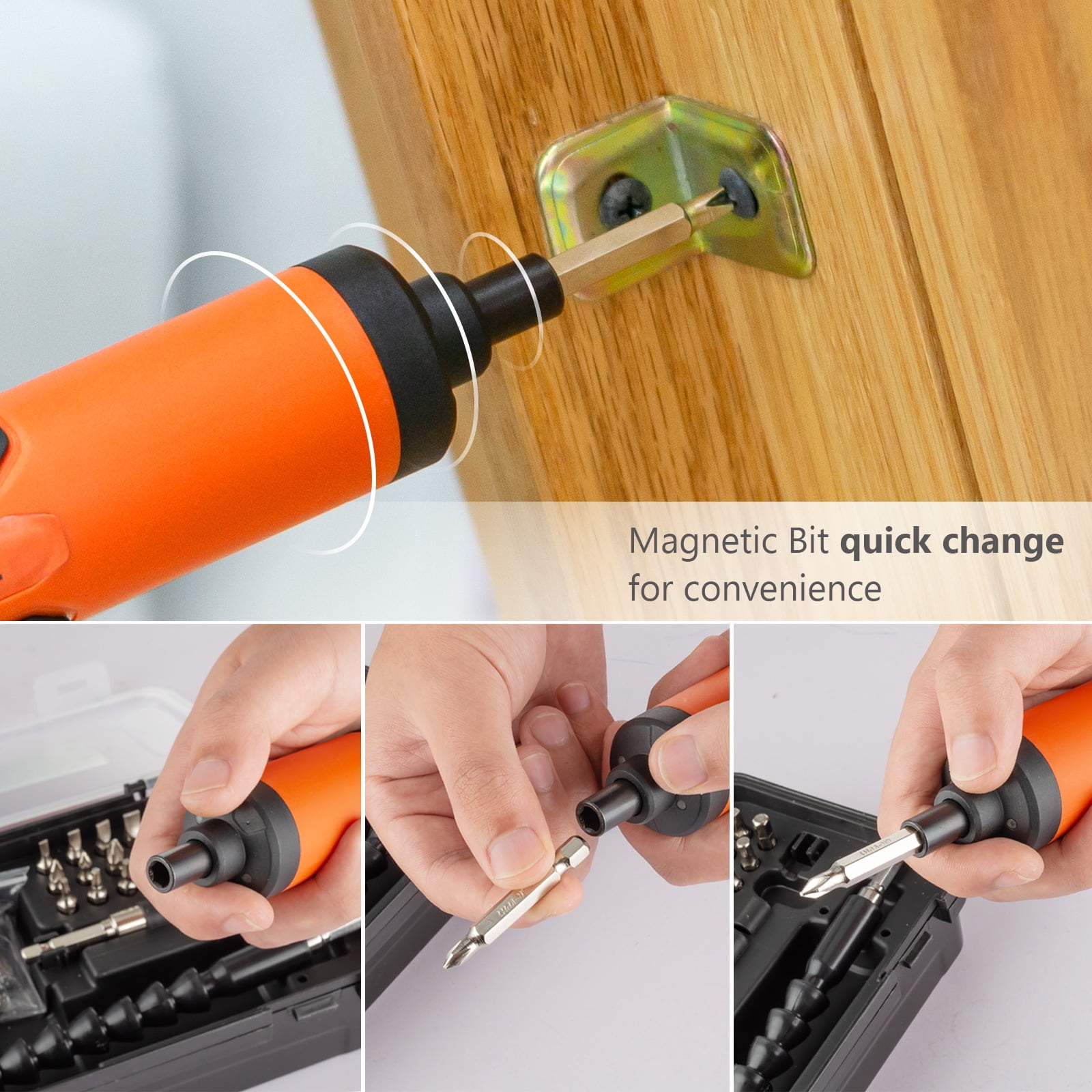 Ukoke 3.6V Cordless Screwdriver Kit with 33 Accessories, USB Rechargeable Power Tool (Orange, 33 Pieces) i36r0