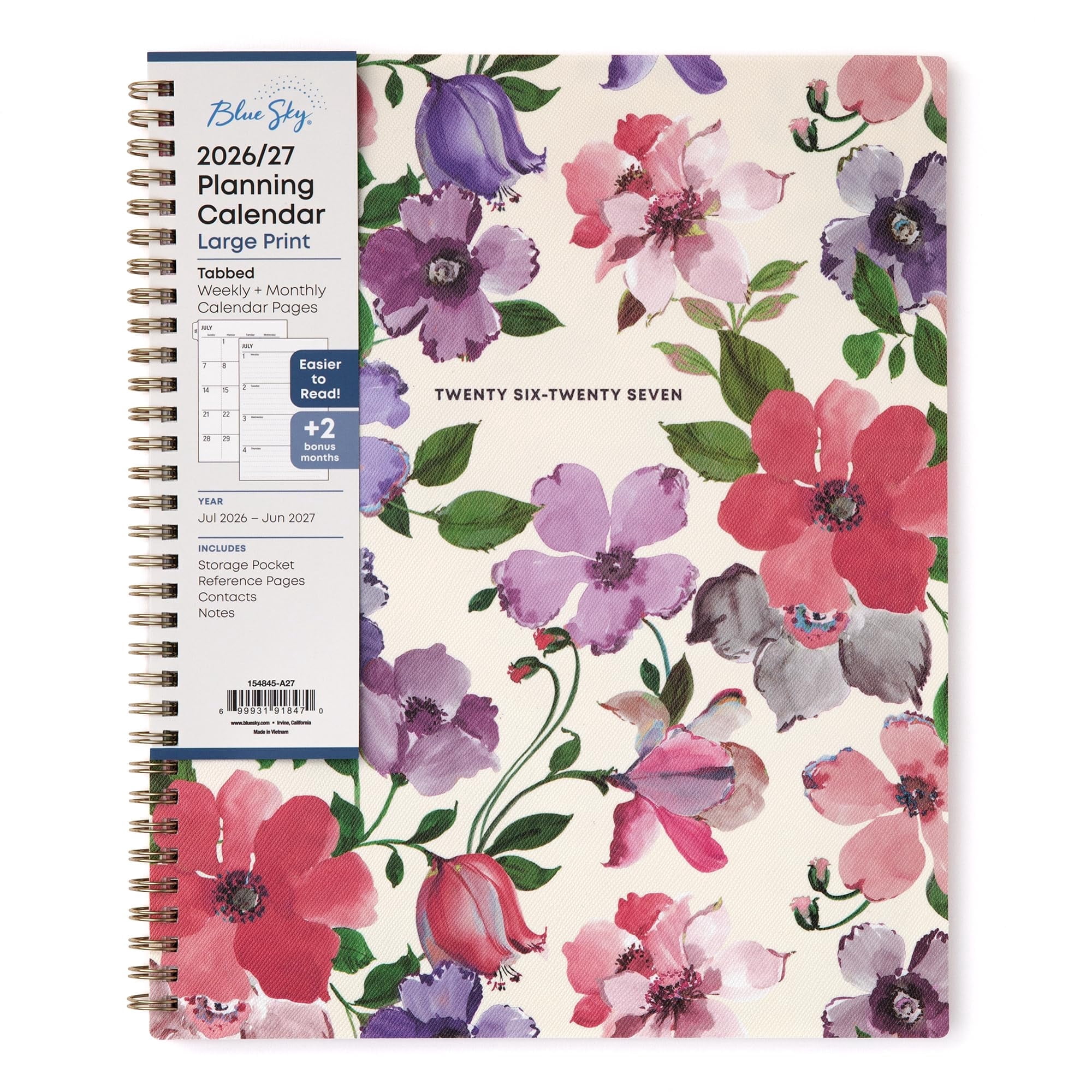 Blue Sky 2026-2027 Academic Planner, Weekly & Monthly Large Print Organizer, Charlotte Design (Blue, 8.5 in x 11 in) qygl3
