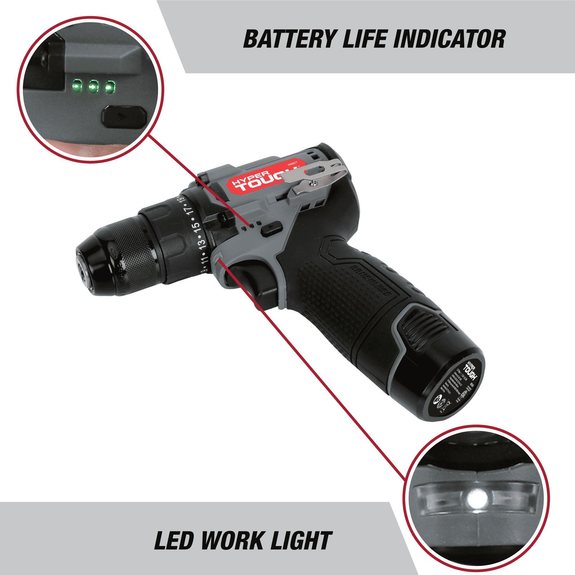 Hyper Tough 12V Max Brushless Drill Driver with Metal Keyless Chuck (1.5Ah Battery & Charger, 3/8 in) x8ylp