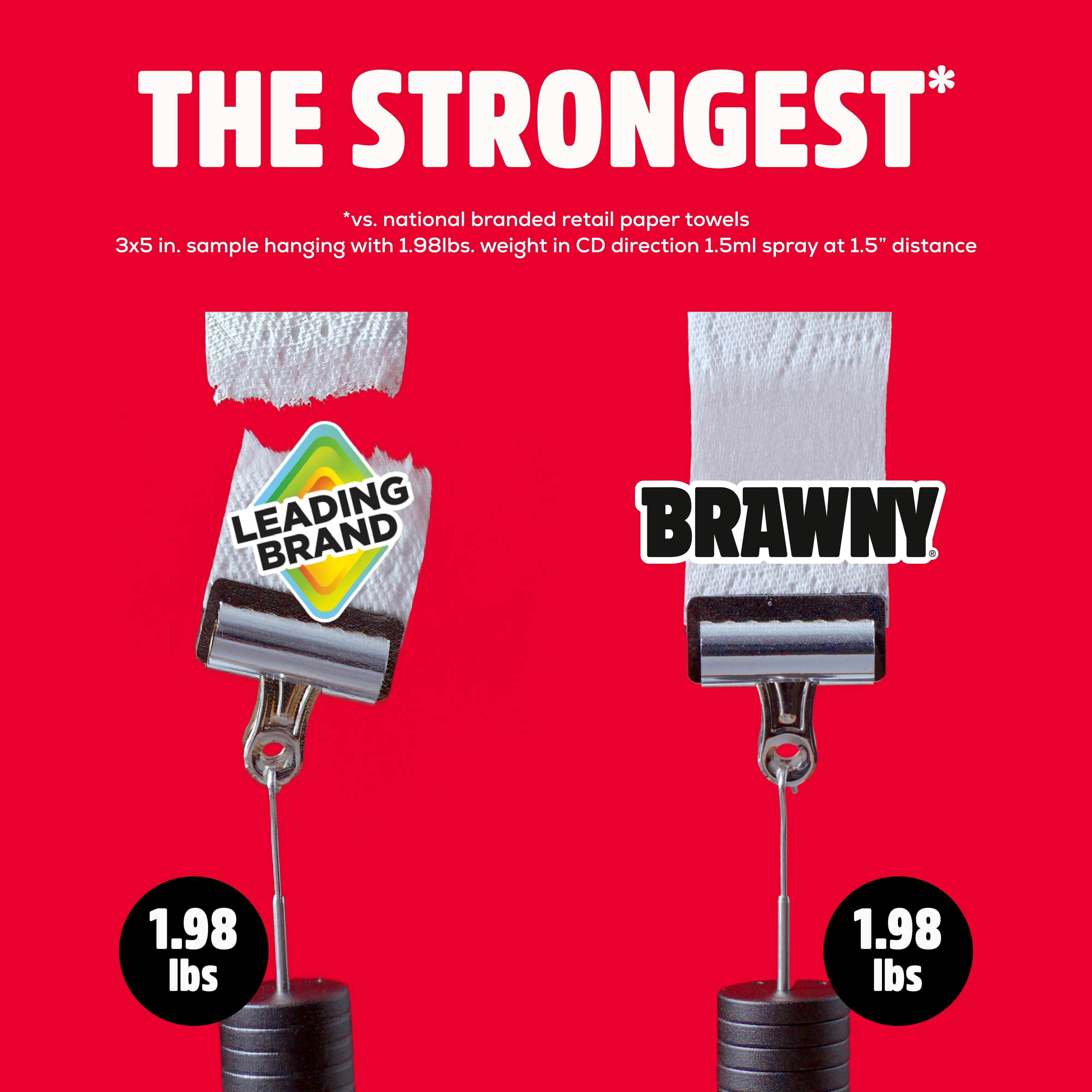 Brawny Tear-A-Square 3-Ply Paper Towels, Durable Absorbent Kitchen Rolls (White, 2 Triple Rolls, 228 Total Sheets) 013jf