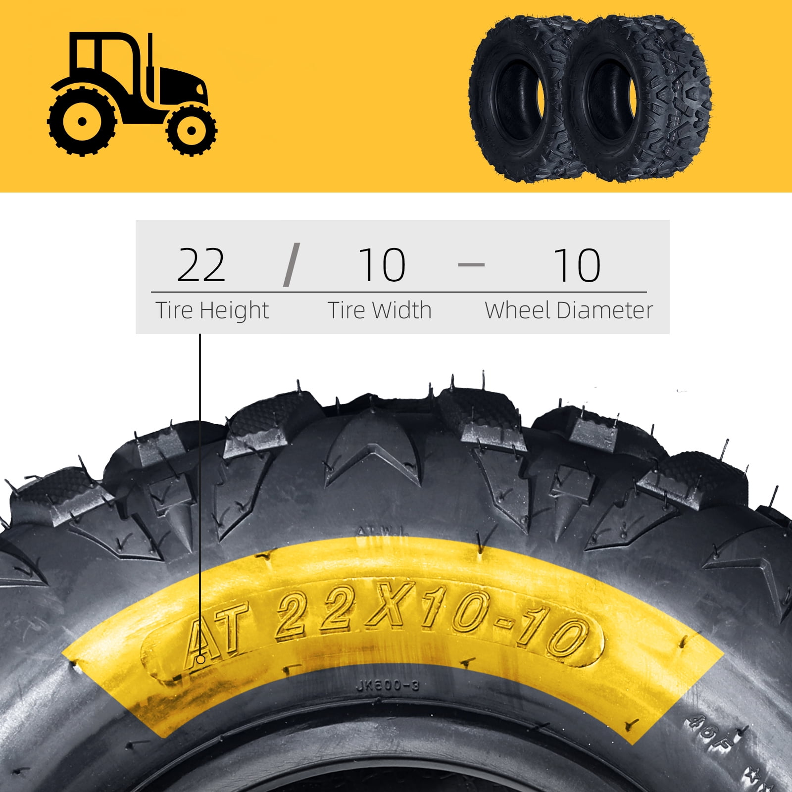 Ktaxon ATV UTV All Terrain Tires 4 Ply Tubeless Directional Knobby Trail Tires (Set of 2, 22x10-10) wm8m3