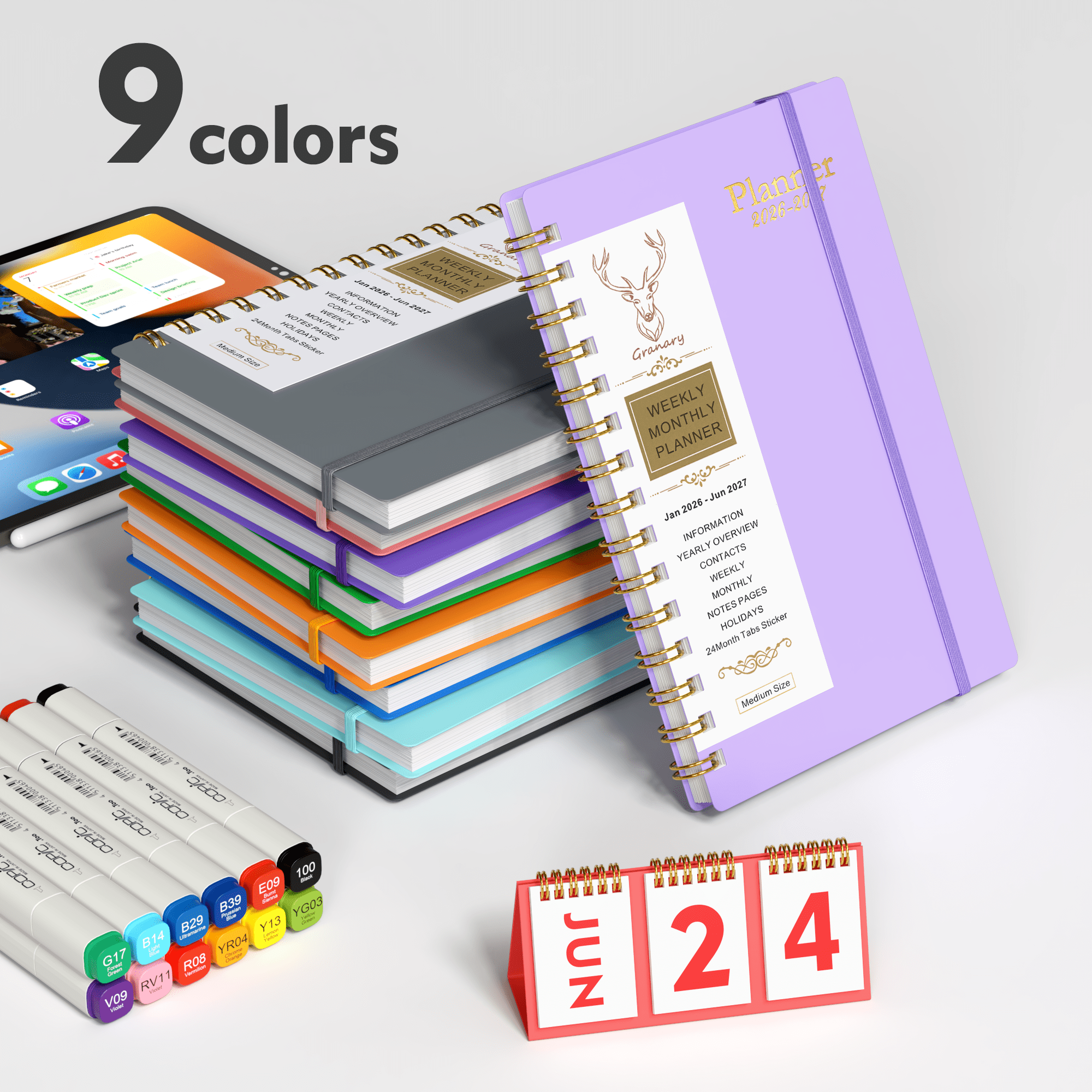 DoDoMagxanadu Academic Planner 2026-2027, Weekly & Monthly Schedule Organizer with Tabs (Black, 5.6 in x 8.2 in) 24mv9