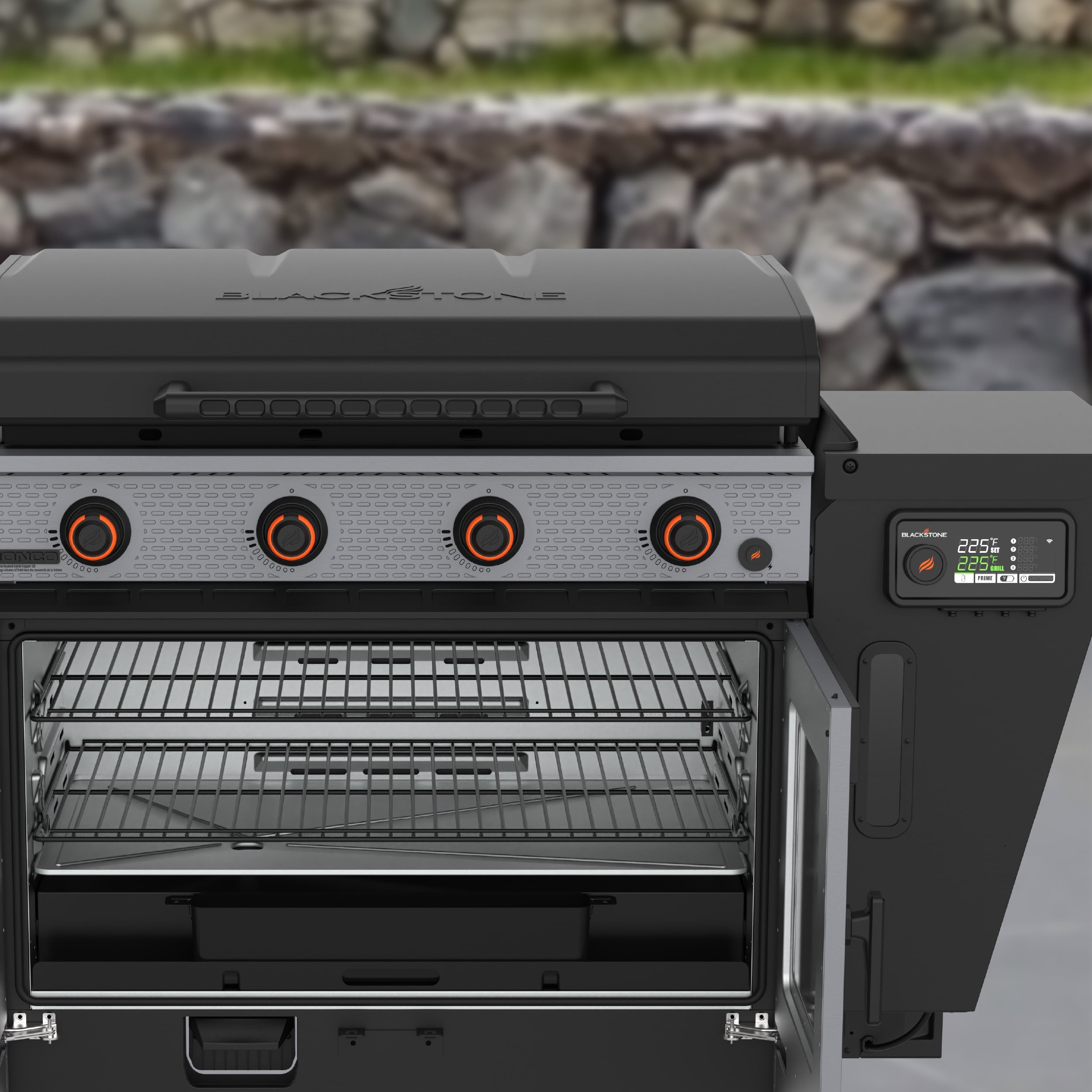 Blackstone Bronco Outdoor Combo Griddle, 36 in 4-Burner Flat Top Grill with Vertical Pellet Smoker (Grey) xh2mx